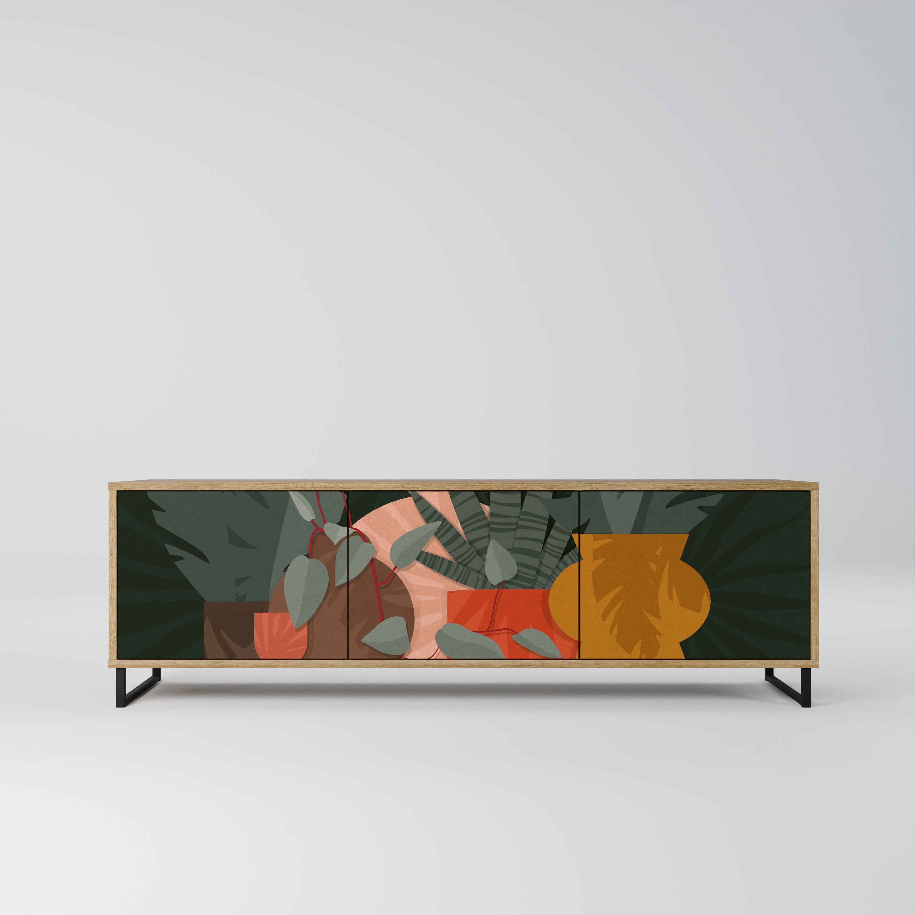 TROPICAL COMPOSITION 3-Door TV Stand in Oak Effect