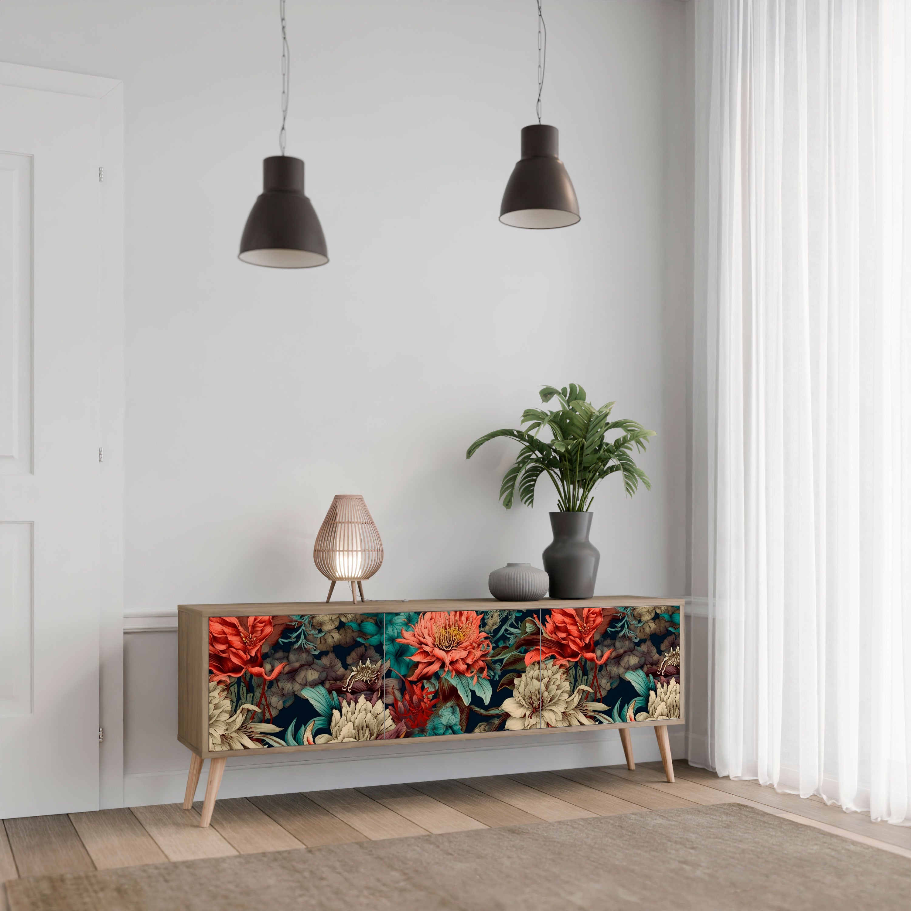 SPROUTING GRACE 3-Door TV Stand in Oak Effect