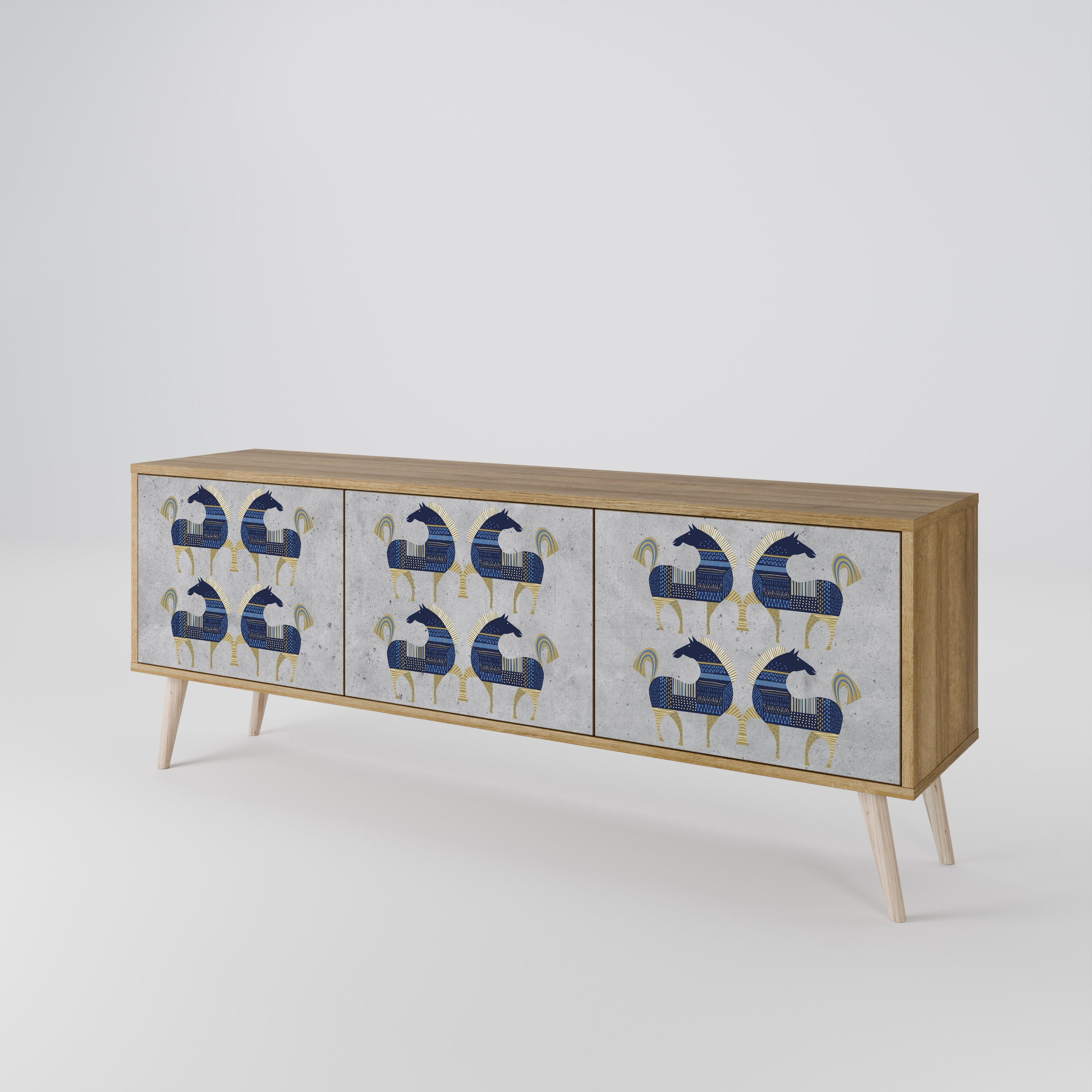 MAJESTIC STEED 3-Door TV Stand in Oak Effect