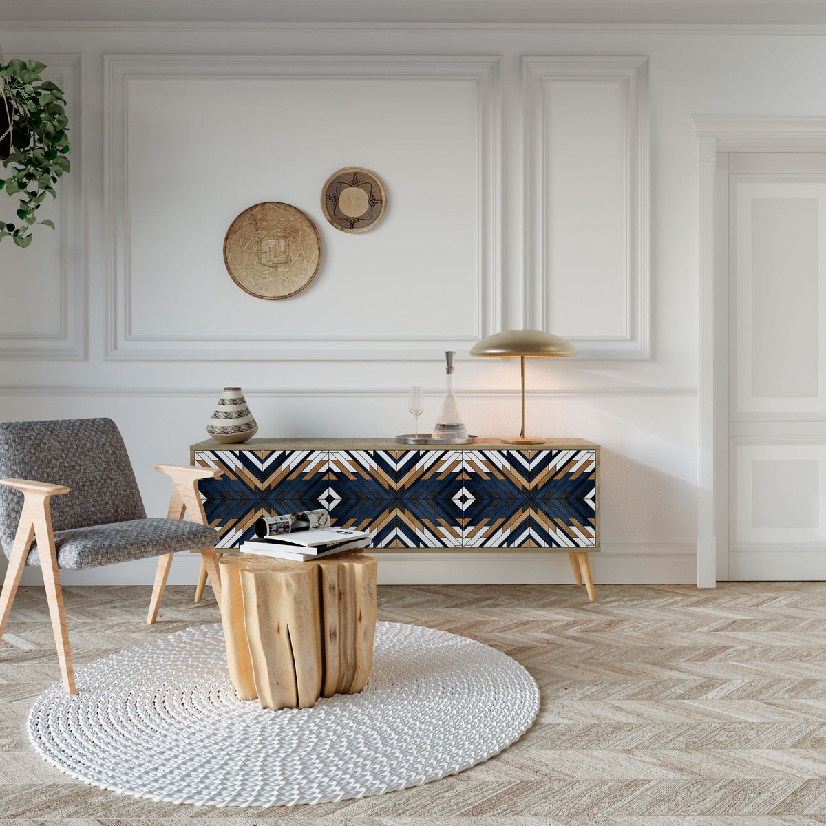 ARTFUL GEOMETRY Mueble de TV de 3 Puertas