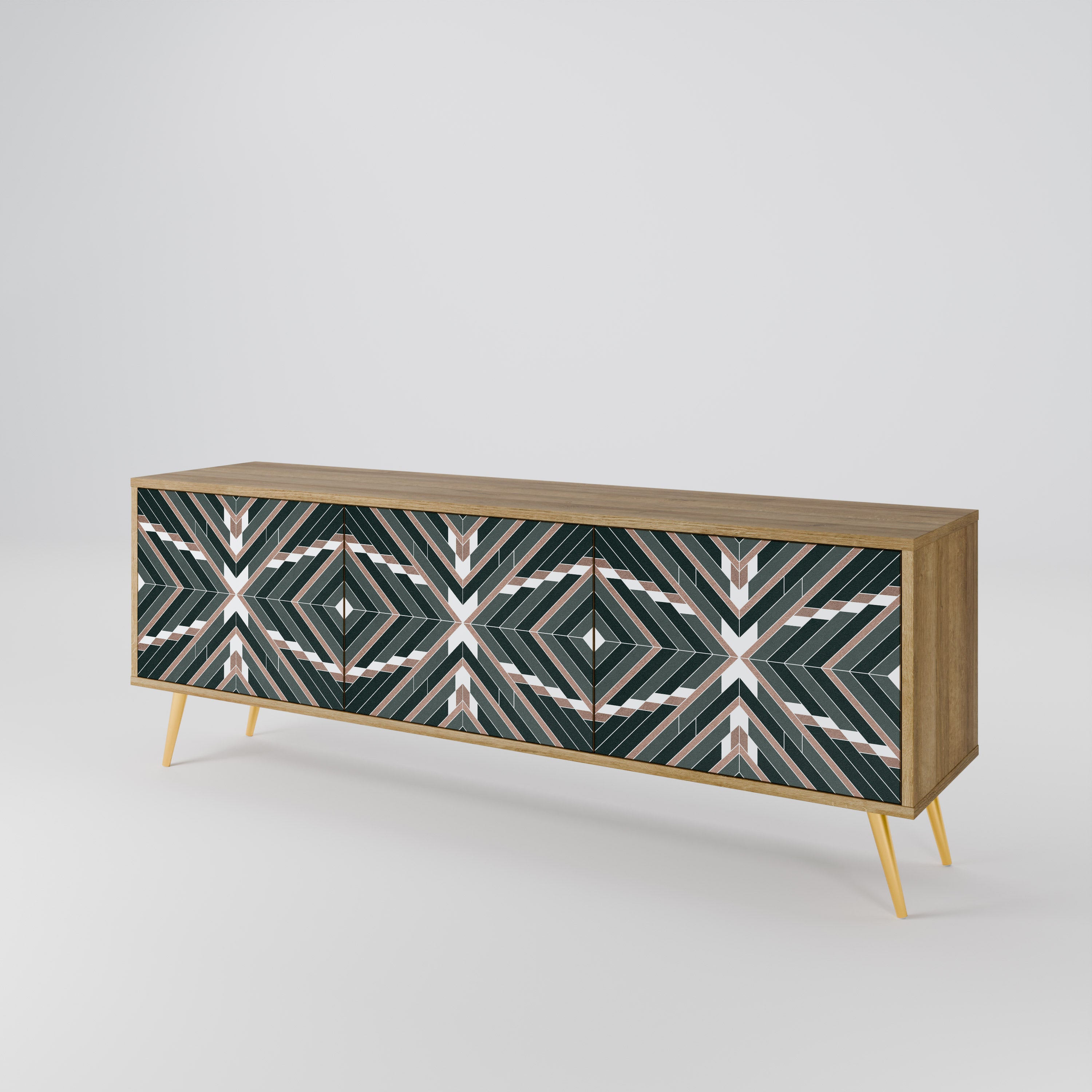 DIMENSION DELIGHTS 3-Door TV Stand in Oak Effect
