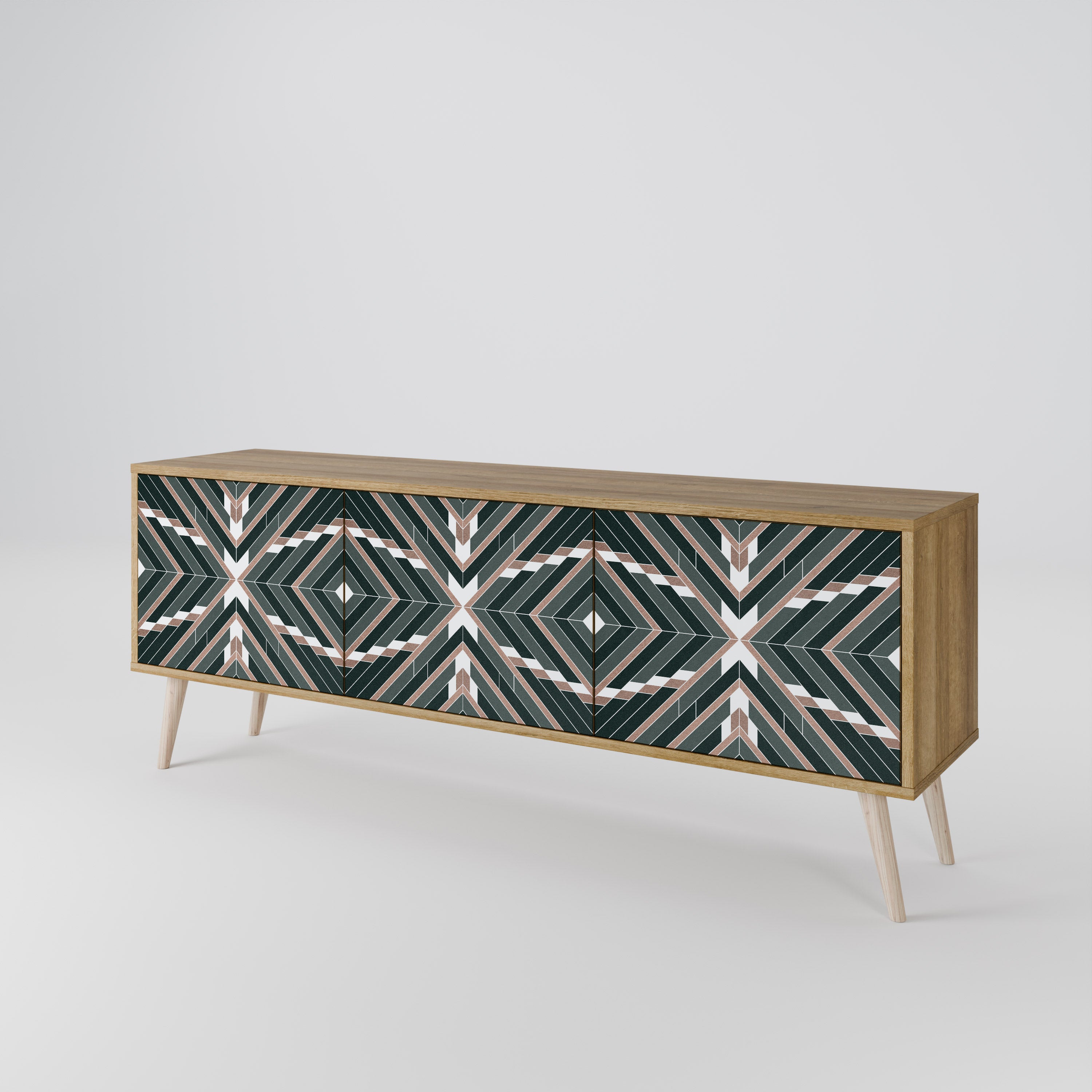 DIMENSION DELIGHTS 3-Door TV Stand in Oak Effect