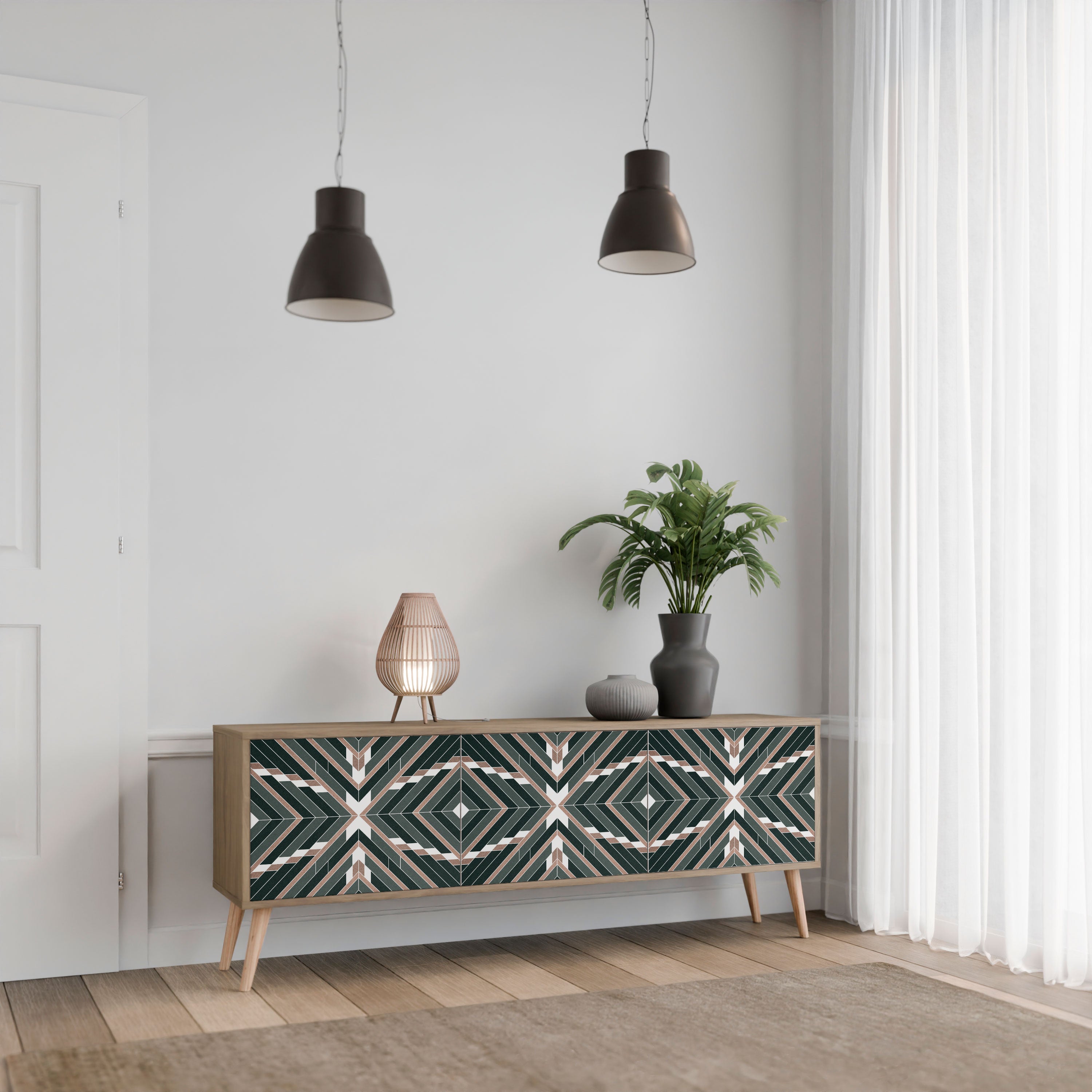 DIMENSION DELIGHTS 3-Door TV Stand in Oak Effect