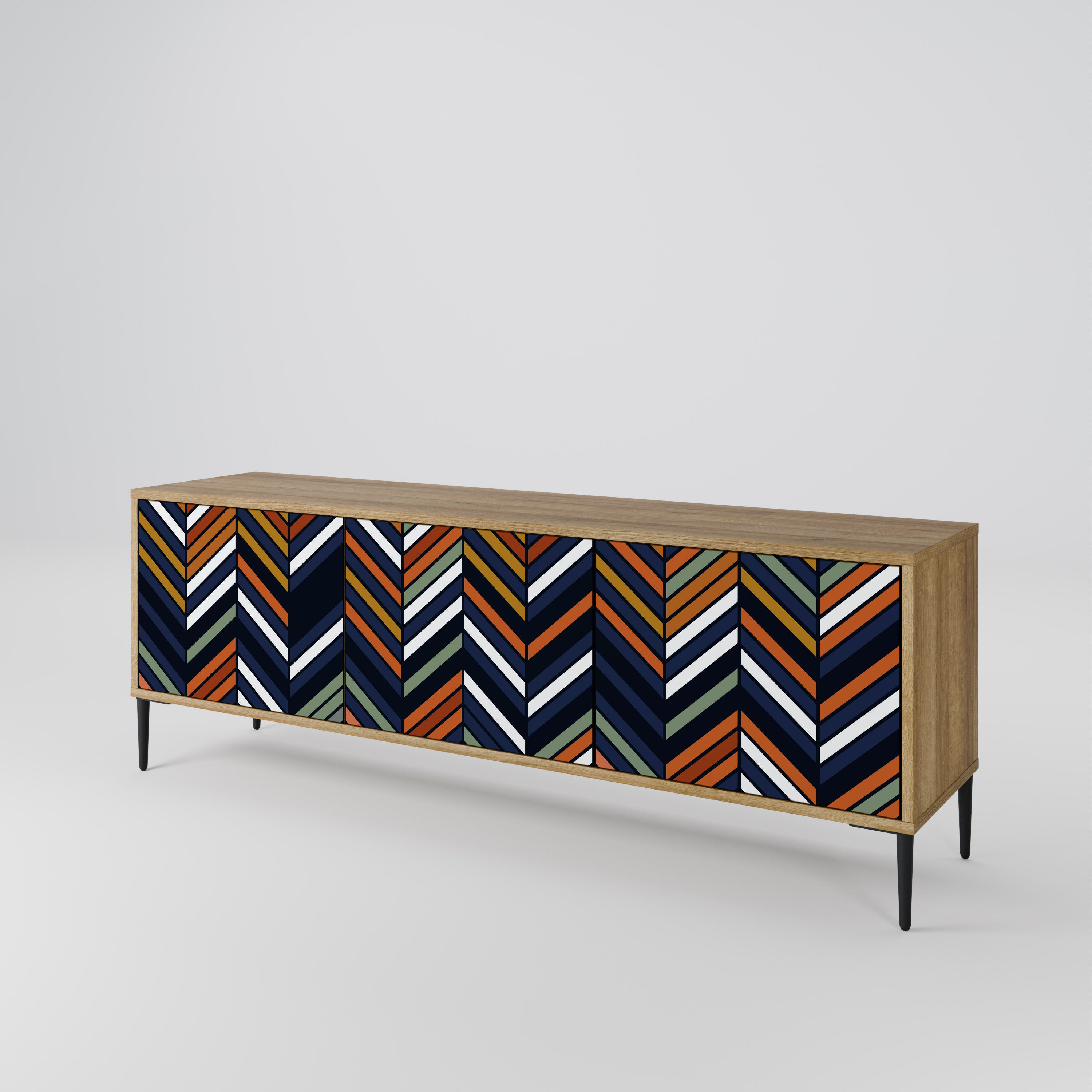 VIBRANT PATCHWORK 3-Door TV Stand in Oak Effect