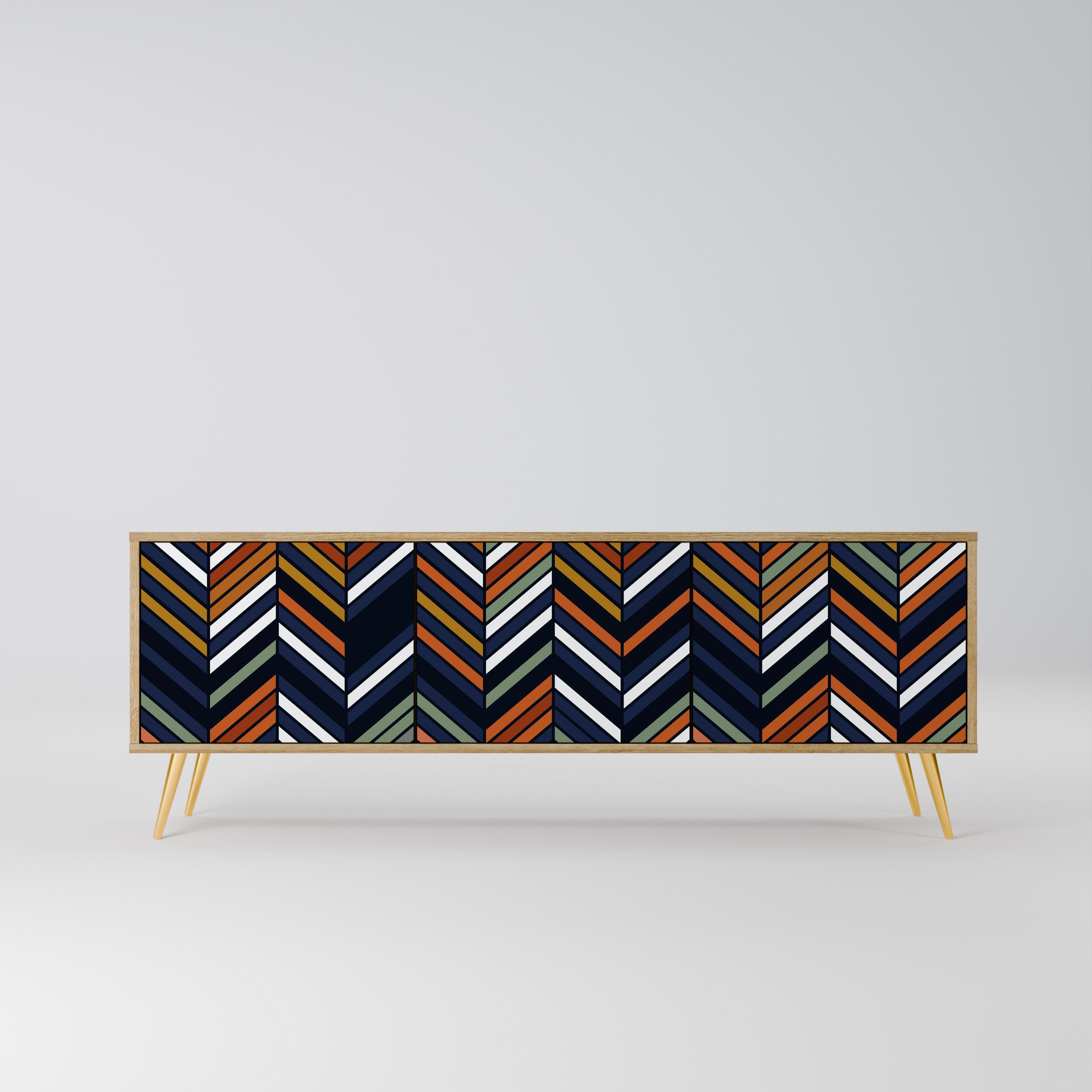 VIBRANT PATCHWORK 3-Door TV Stand in Oak Effect
