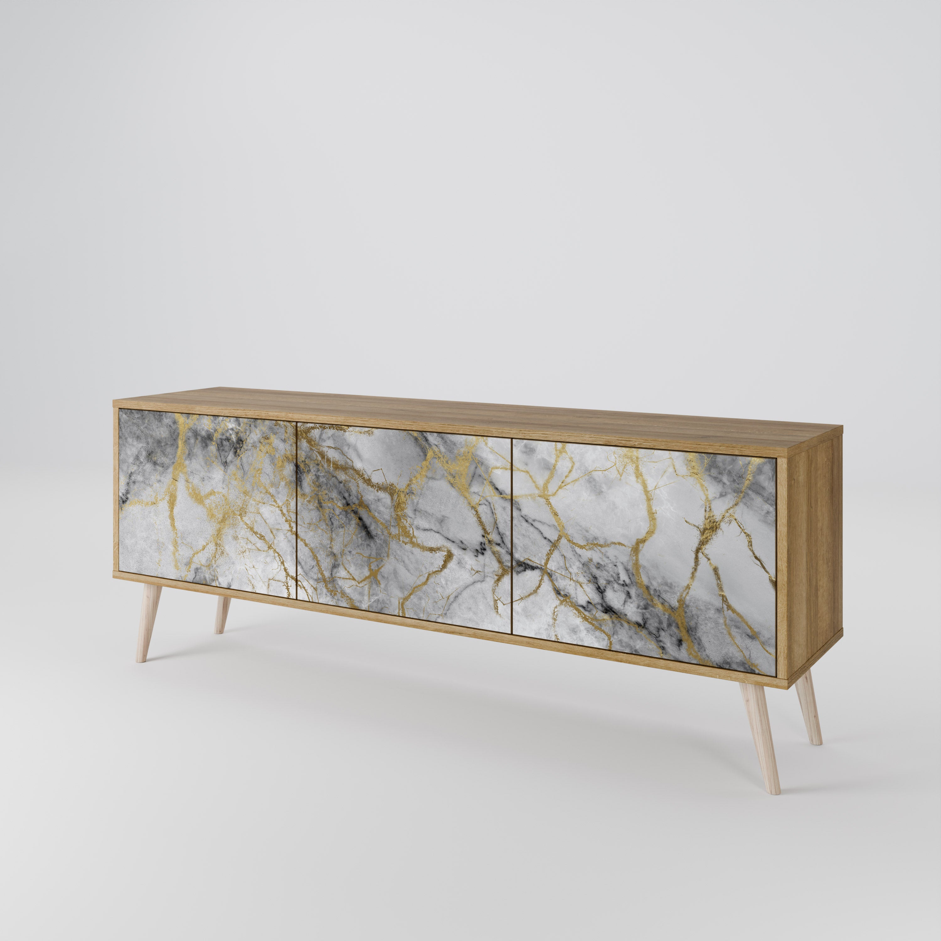 TIMELESS GLIDE 3-Door TV Stand in Oak Effect