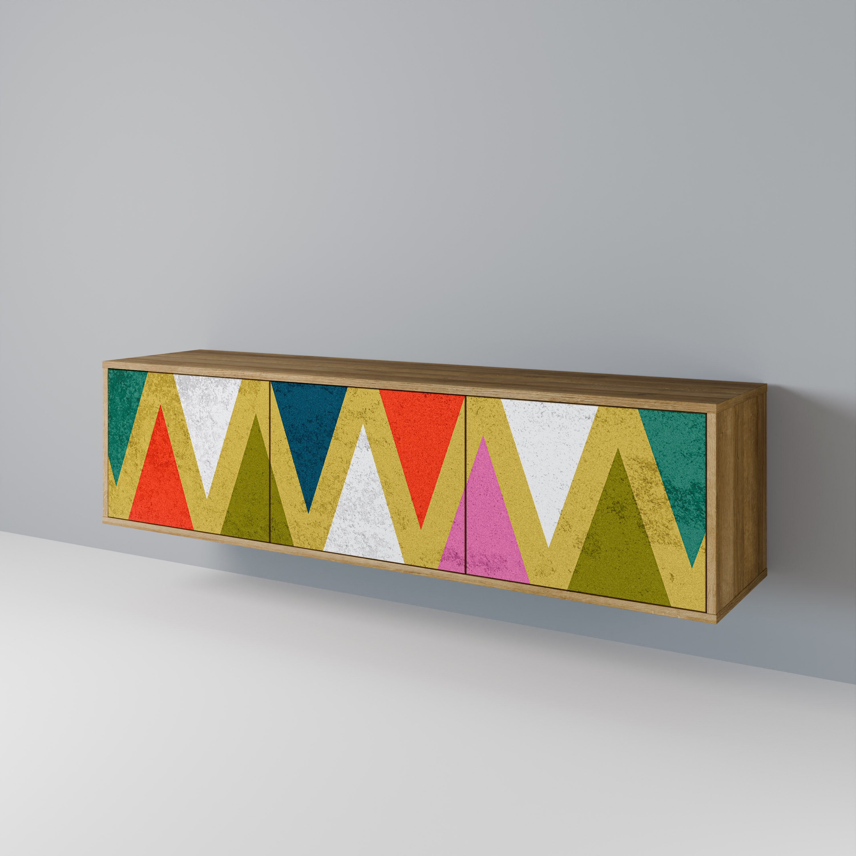COLORFUL TRIANGLES 3-Door TV Stand in Oak Effect
