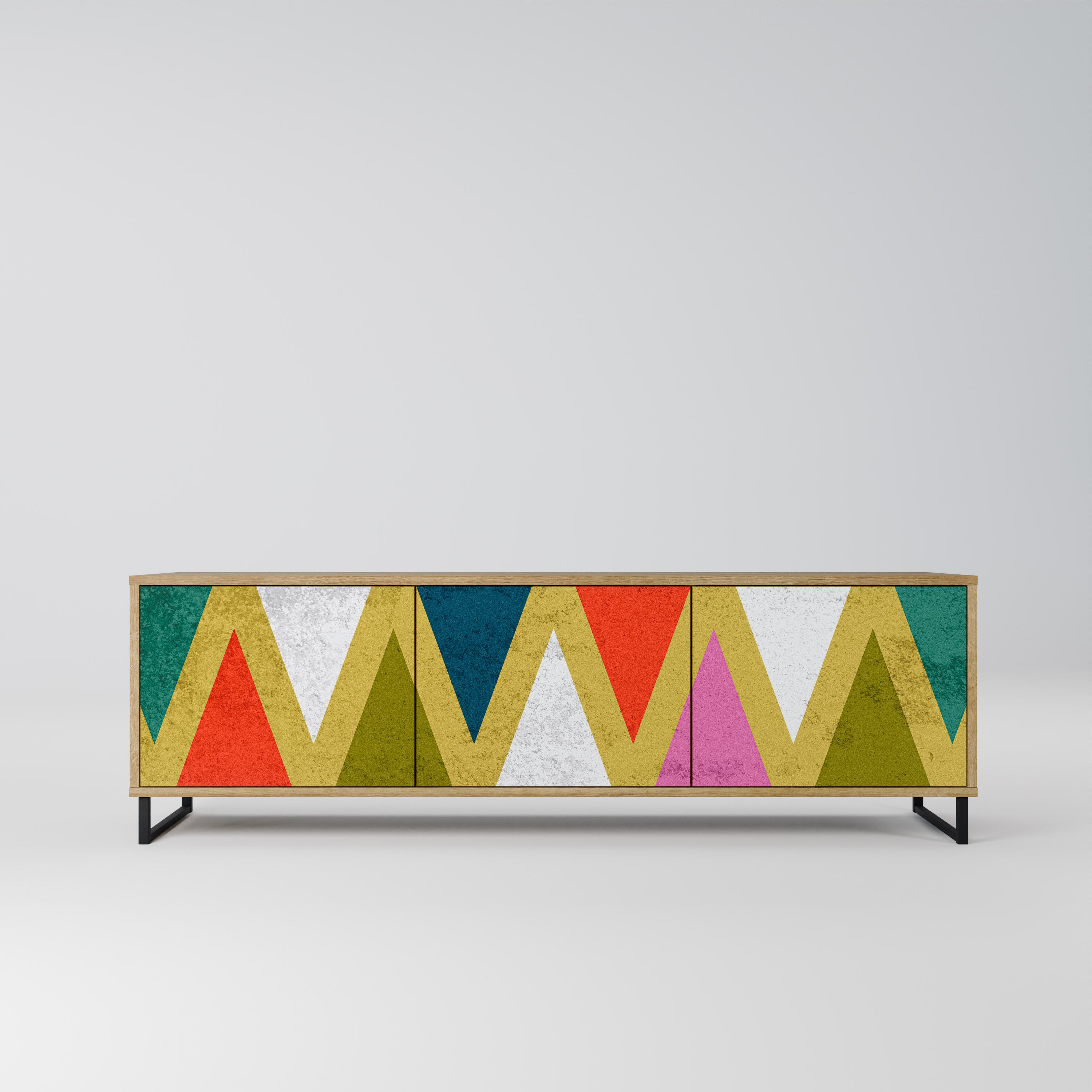 COLORFUL TRIANGLES 3-Door TV Stand in Oak Effect