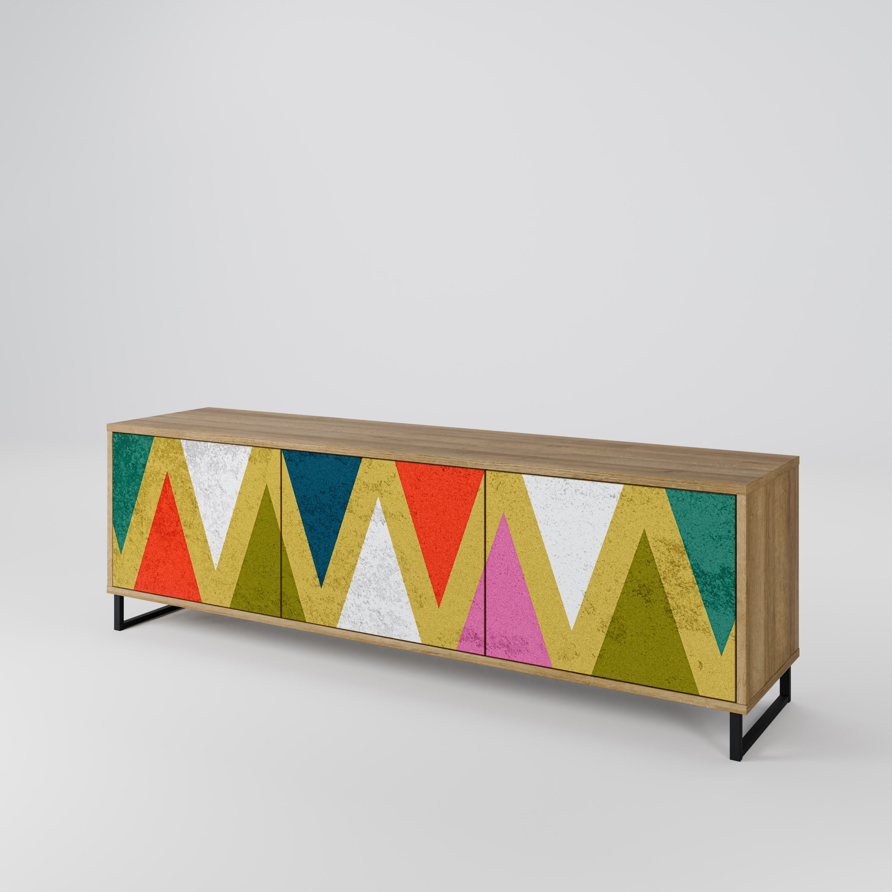 COLORFUL TRIANGLES 3-Door TV Stand in Oak Effect