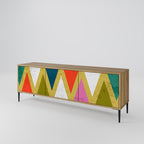 COLORFUL TRIANGLES Mueble de TV de 3 Puertas en Efecto Roble