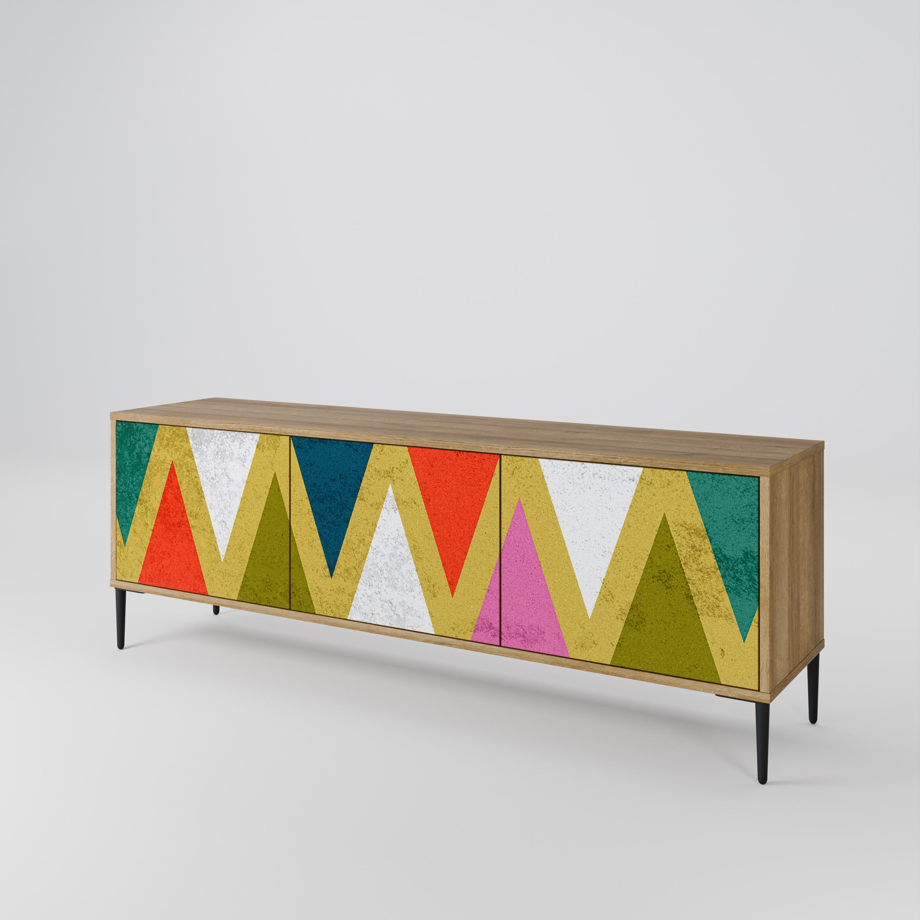 COLORFUL TRIANGLES 3-Door TV Stand in Oak Effect