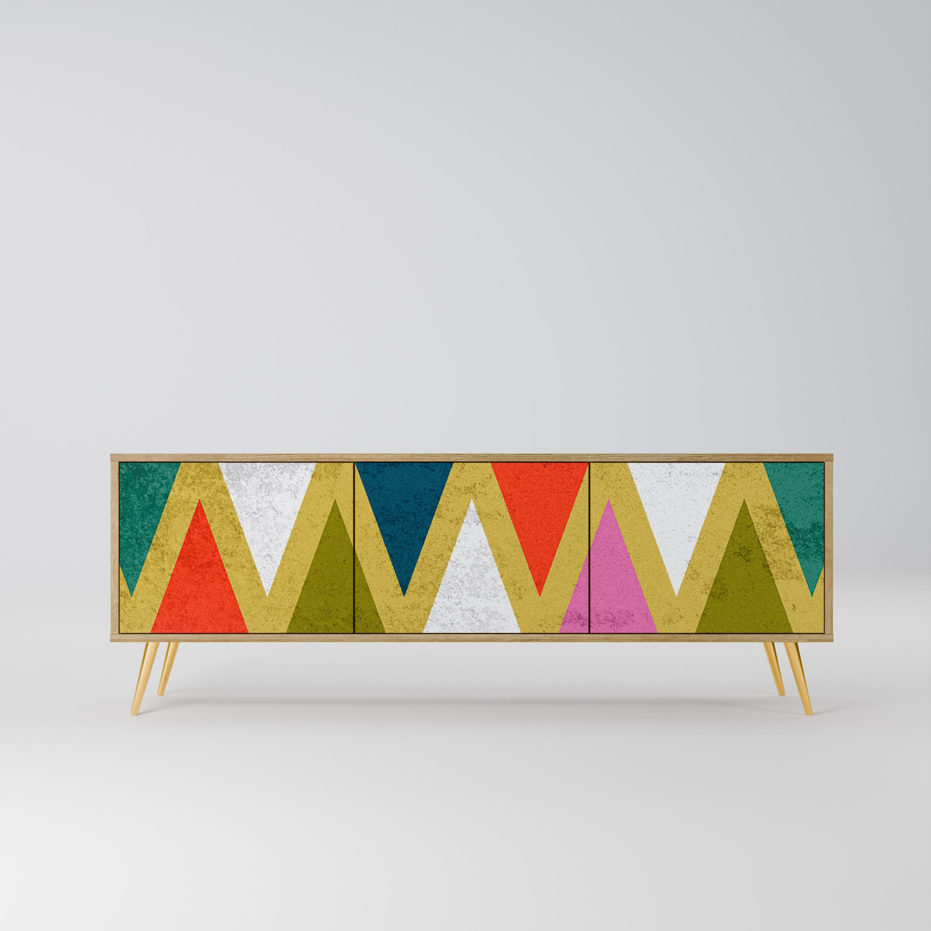 COLORFUL TRIANGLES 3-Door TV Stand in Oak Effect
