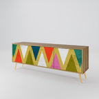 COLORFUL TRIANGLES Mueble de TV de 3 Puertas en Efecto Roble