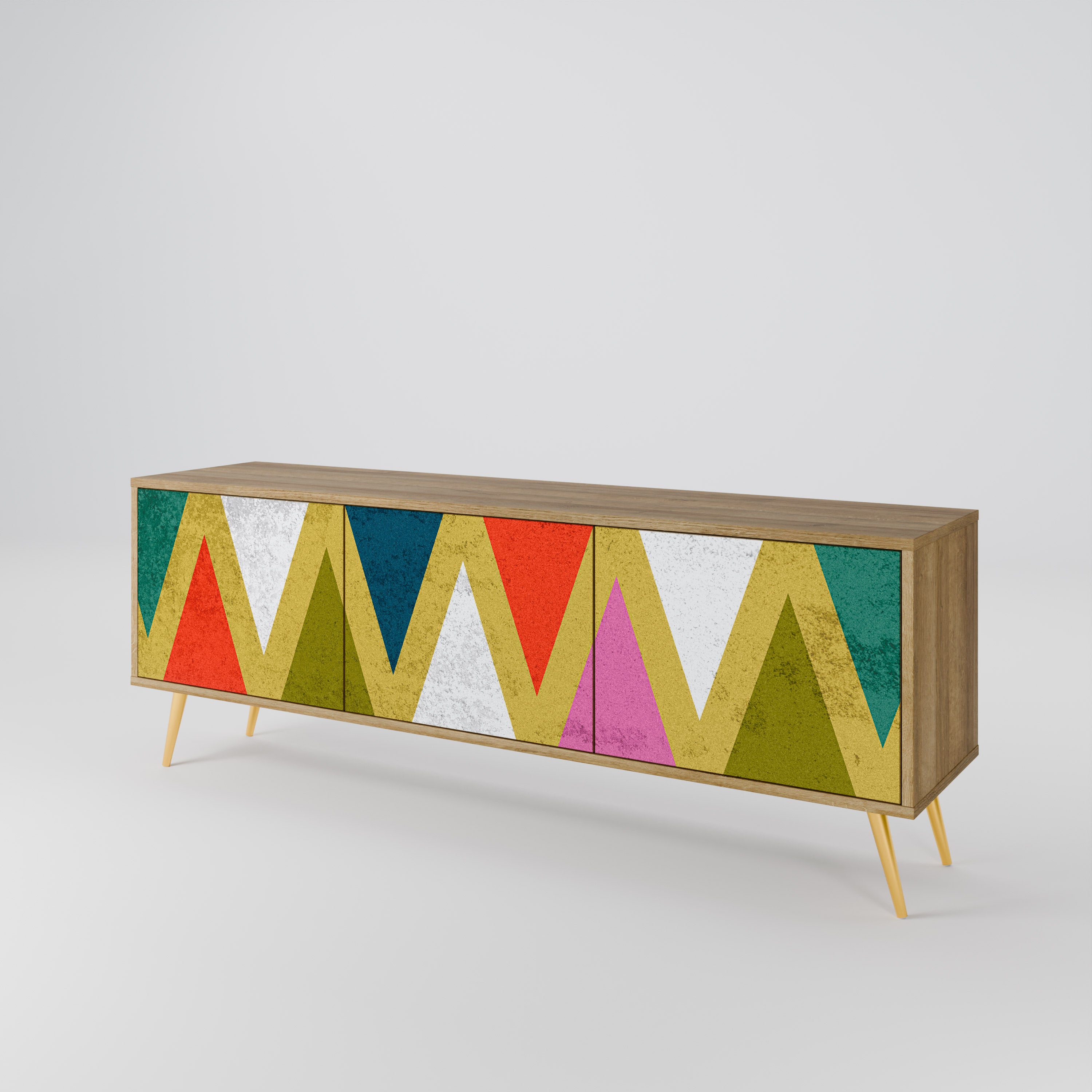 COLORFUL TRIANGLES 3-Door TV Stand in Oak Effect