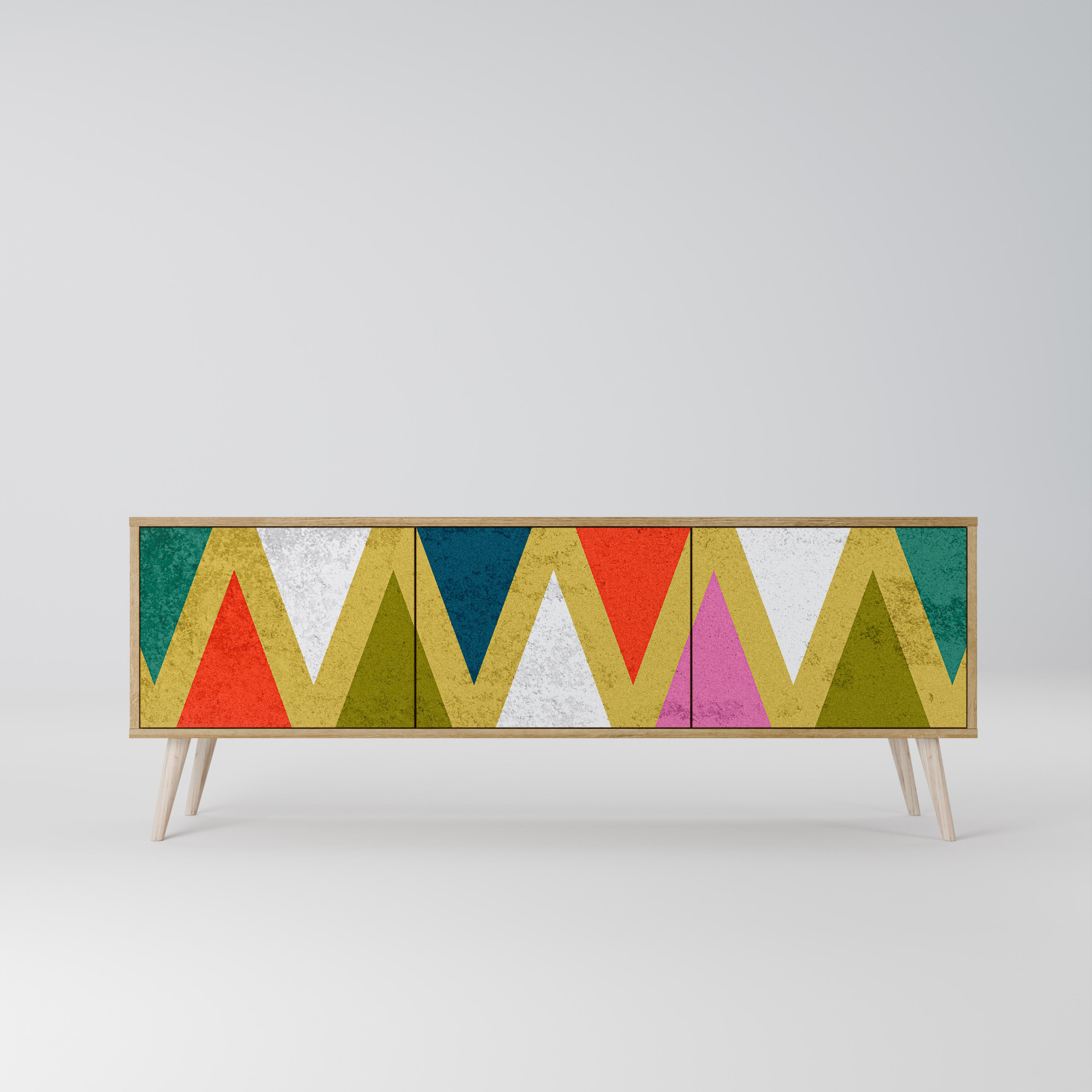 COLORFUL TRIANGLES 3-Door TV Stand in Oak Effect