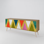 COLORFUL TRIANGLES Mueble de TV de 3 Puertas en Efecto Roble