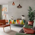 COLORFUL TRIANGLES Mueble de TV de 3 Puertas en Efecto Roble
