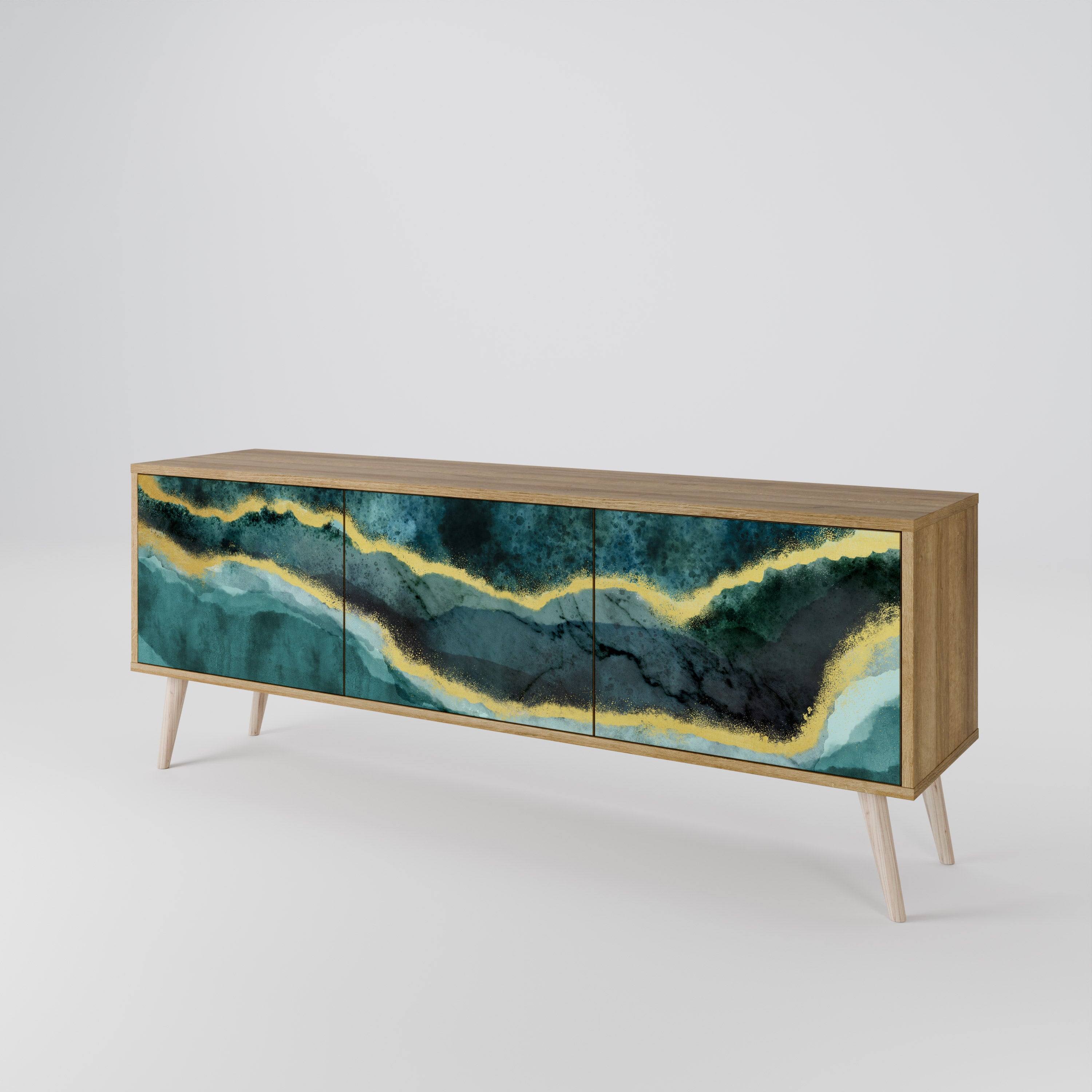 GOLDRUSH ODYSSEY 3-Door TV Stand in Oak Effect