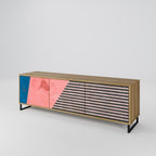 GLAMOROUS STRIPE 3-Door TV Stand in Oak Effect