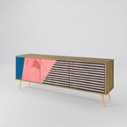 GLAMOROUS STRIPE 3-Door TV Stand in Oak Effect