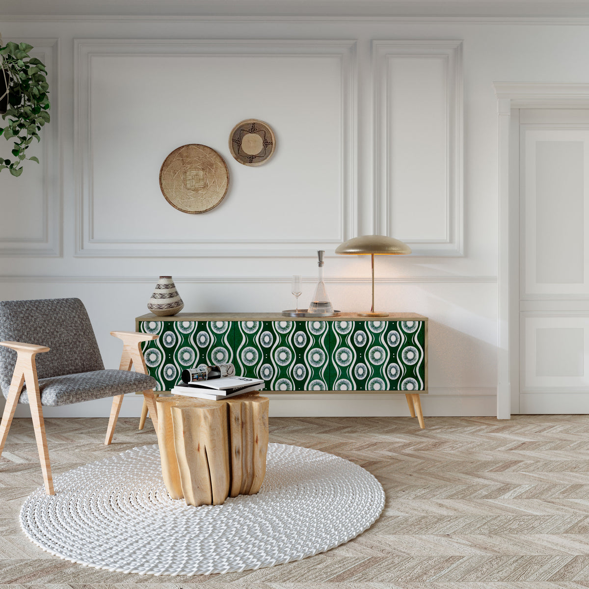 GREEN EYES Mueble de TV de 3 Puertas