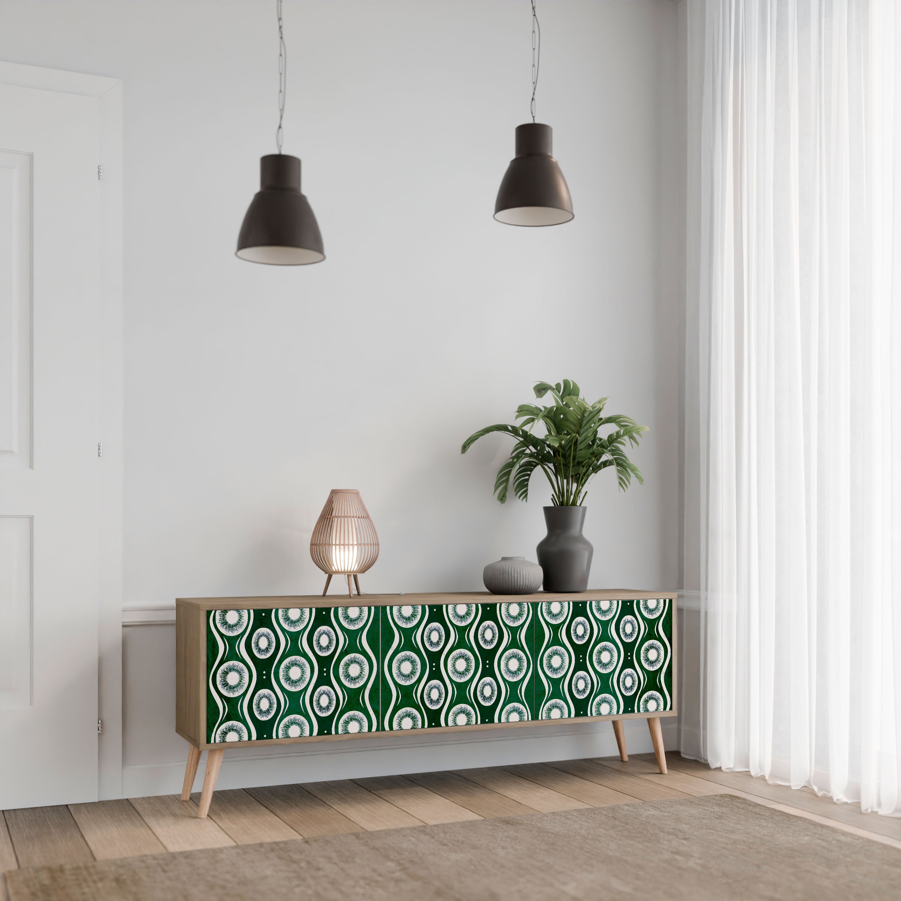 GREEN EYES 3-Door TV Stand in Oak Effect