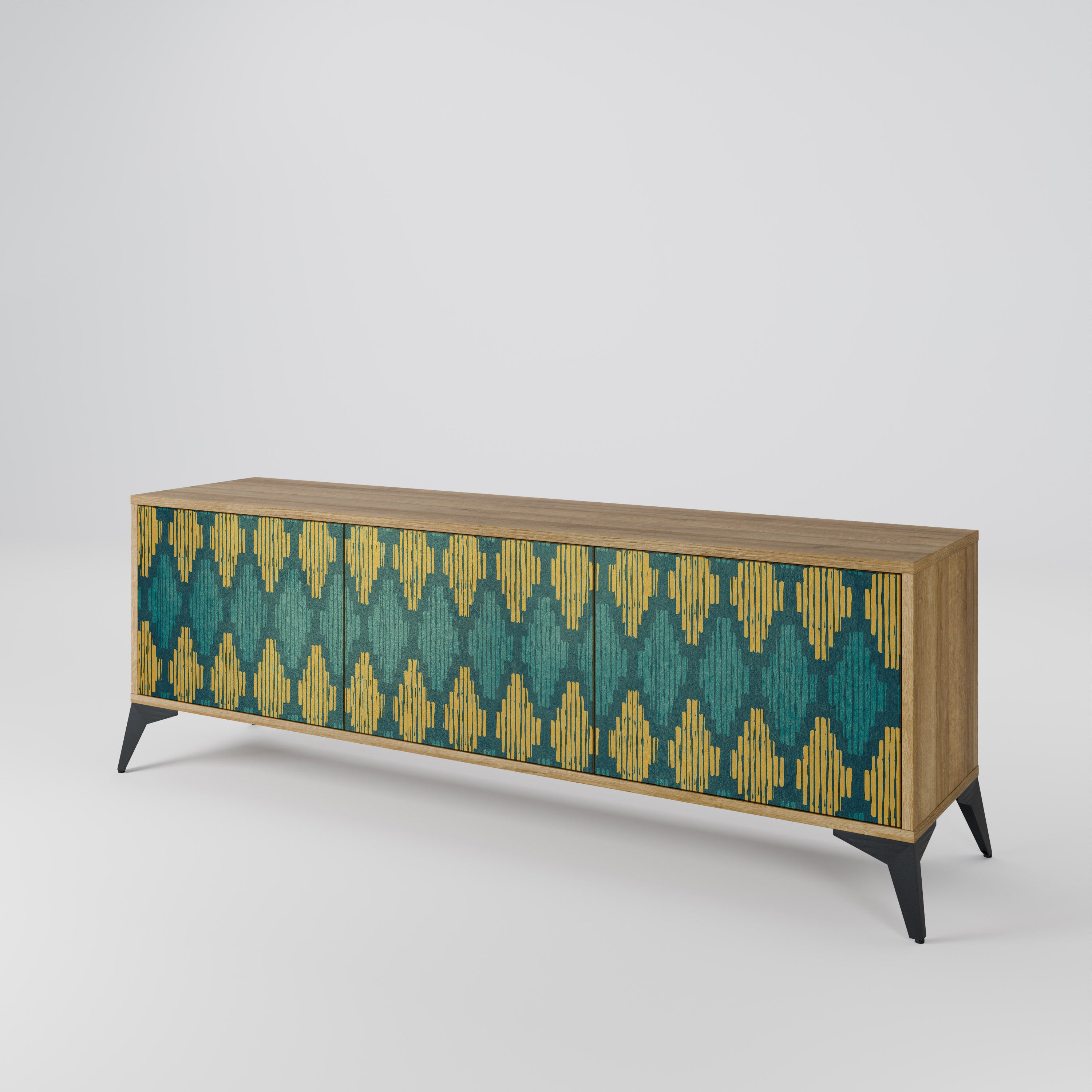 POLYGONS 3-Door TV Stand in Oak Effect