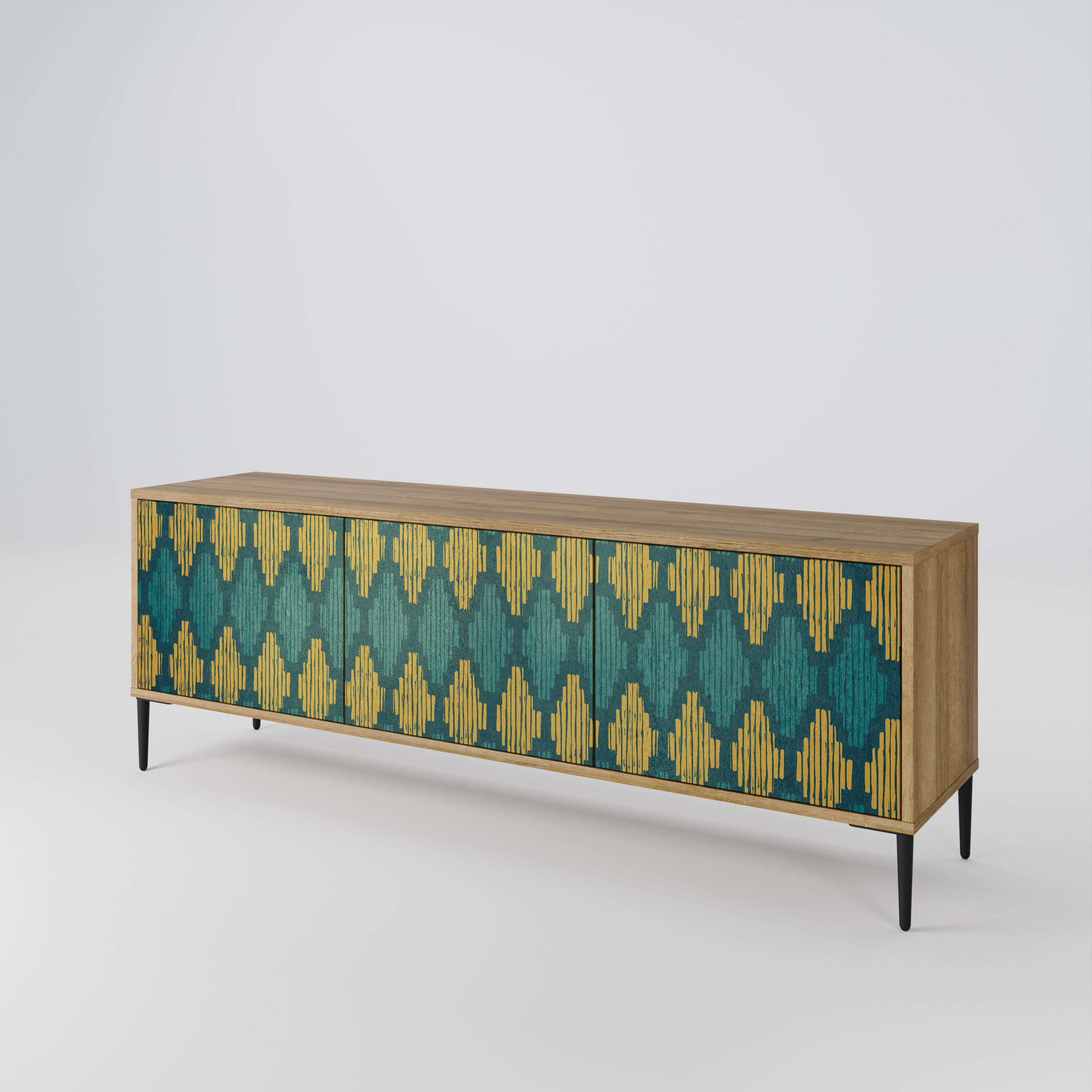 POLYGONS 3-Door TV Stand in Oak Effect