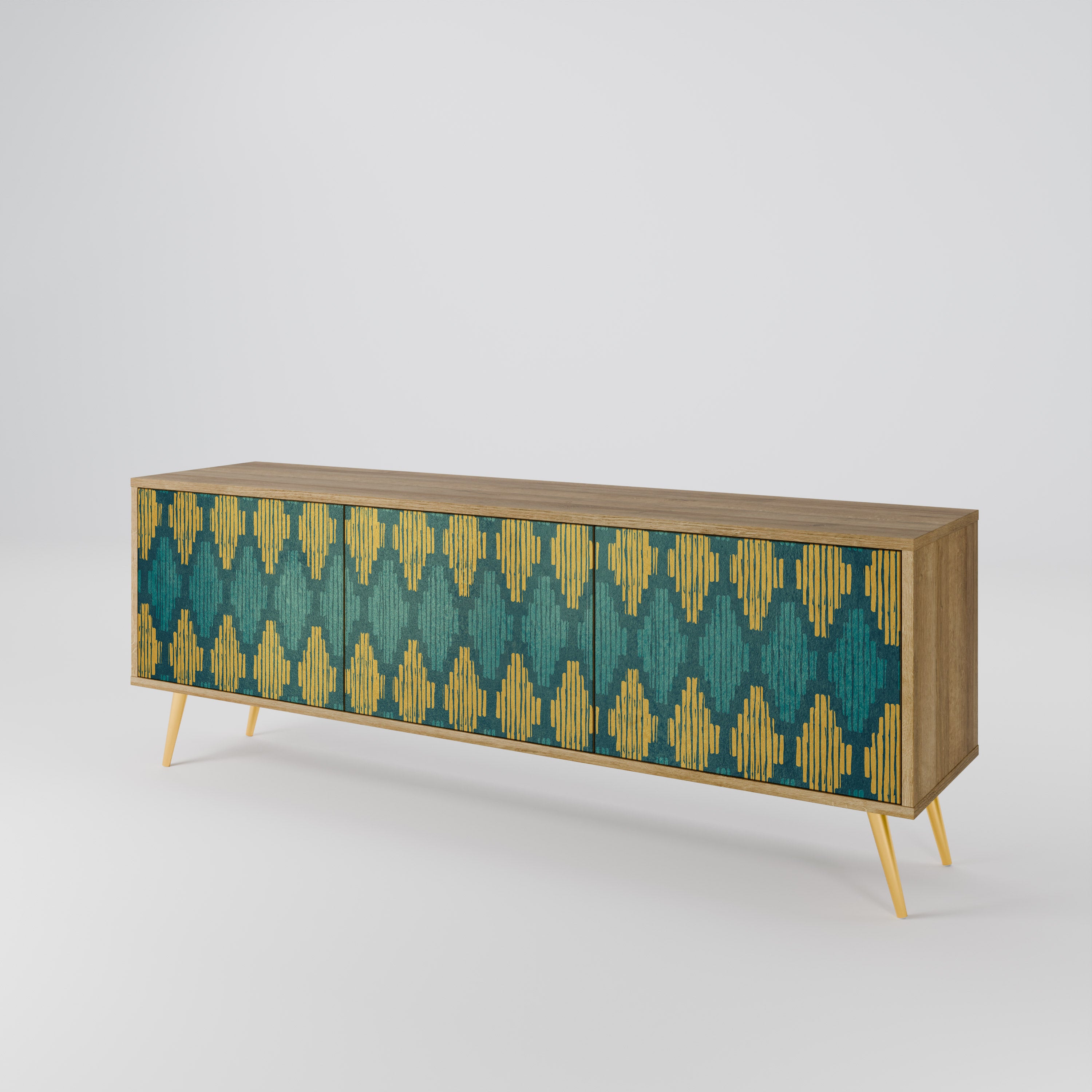 POLYGONS 3-Door TV Stand in Oak Effect
