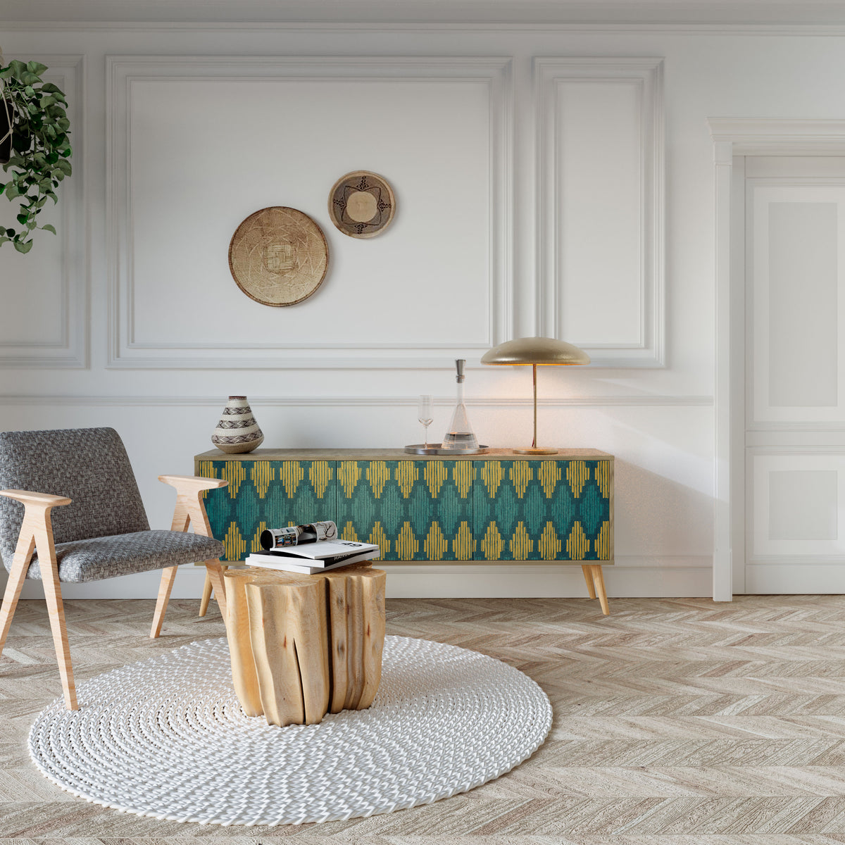 POLYGONS Mueble de TV de 3 Puertas