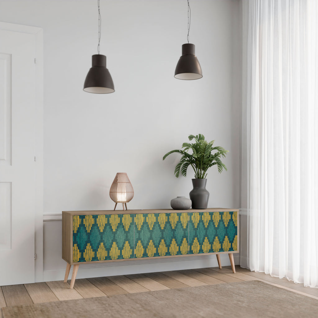 POLYGONS 3-Door TV Stand in Oak Effect