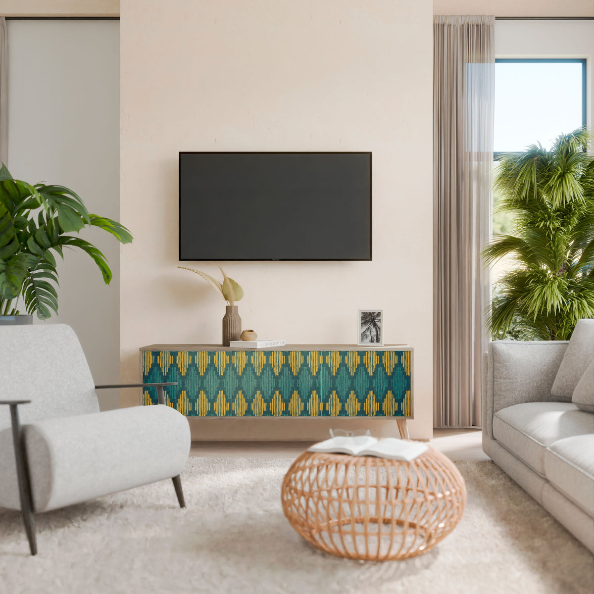 POLYGONS Mueble de TV de 3 Puertas