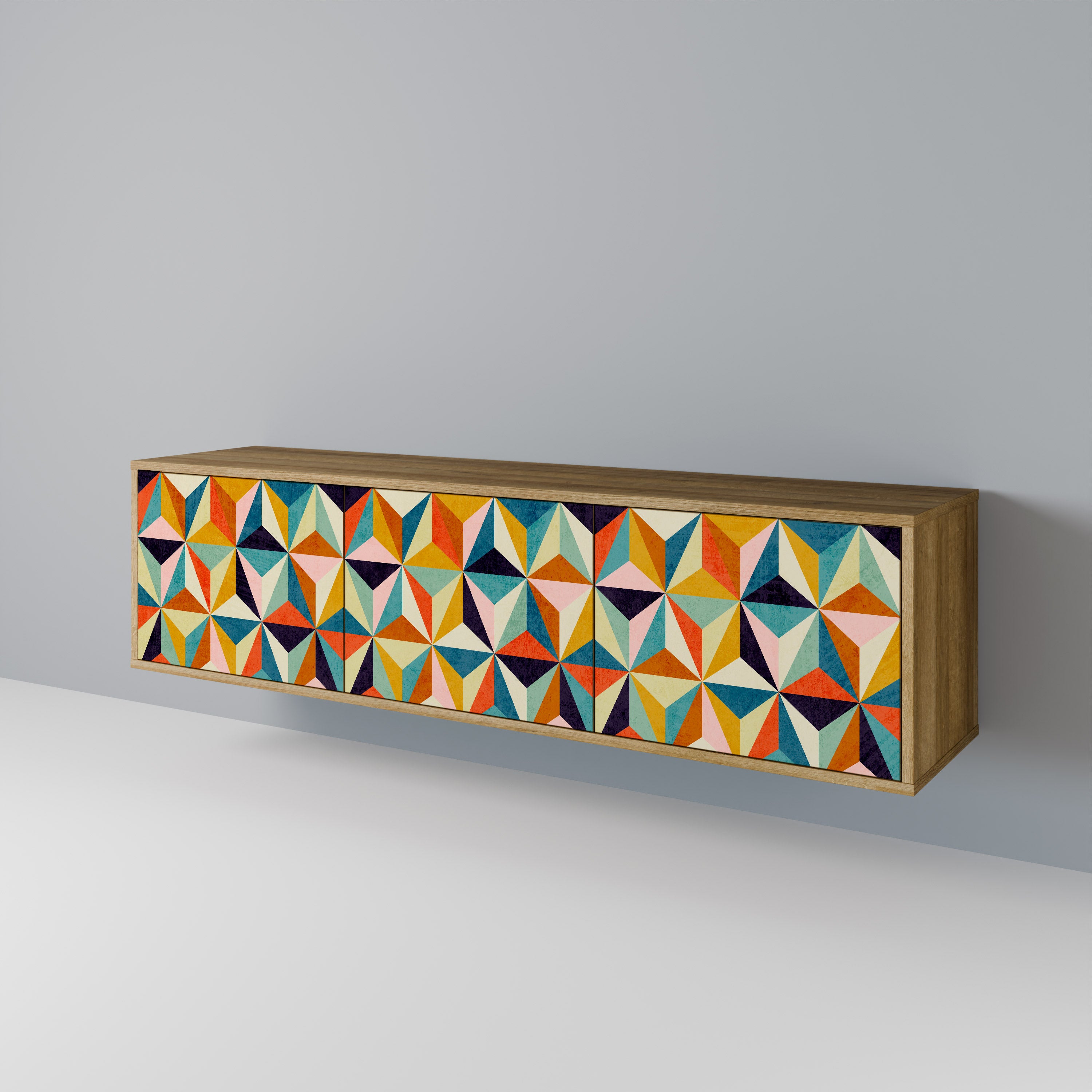 TESSELATE TREASURES 3-Door TV Stand in Oak Effect