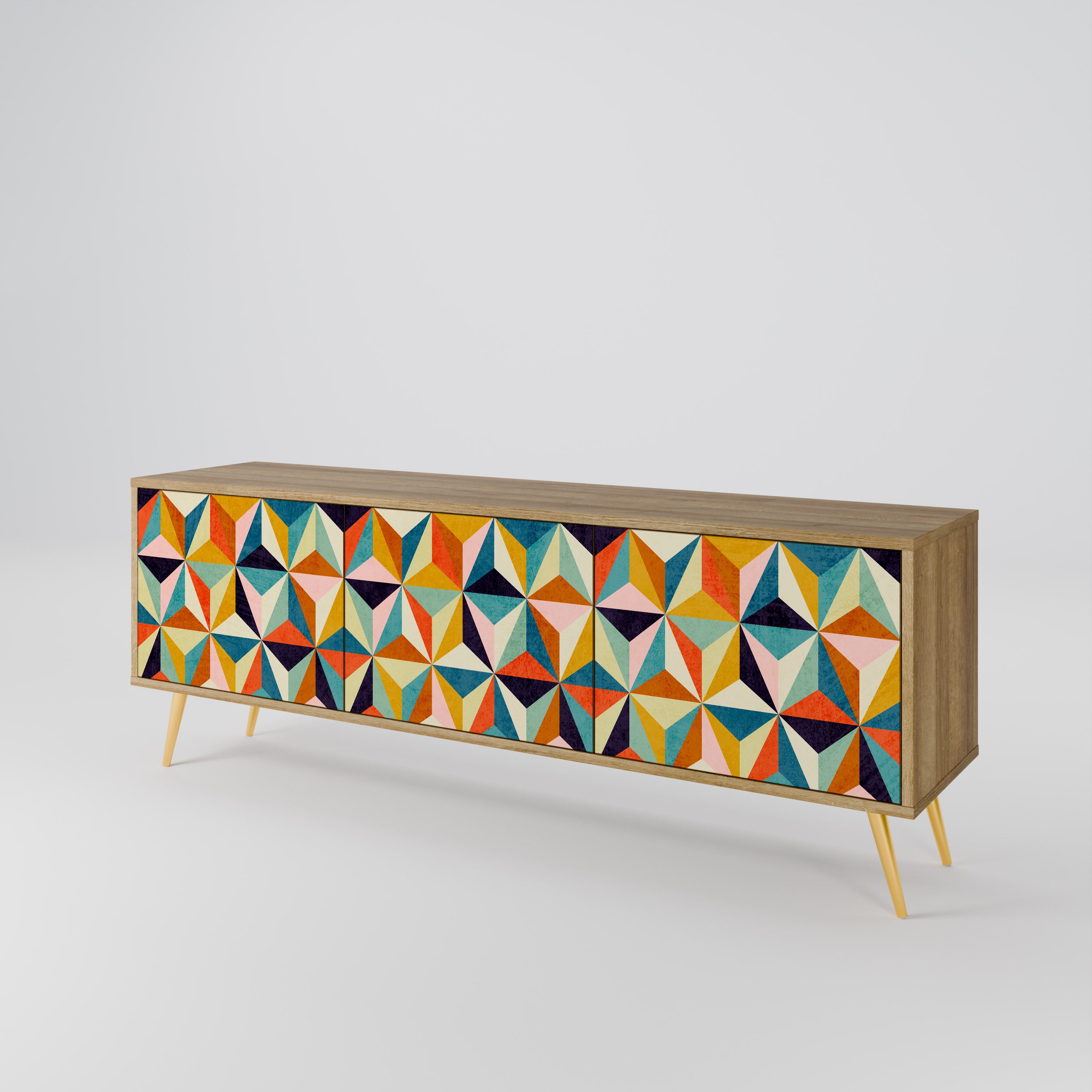 TESSELATE TREASURES 3-Door TV Stand in Oak Effect