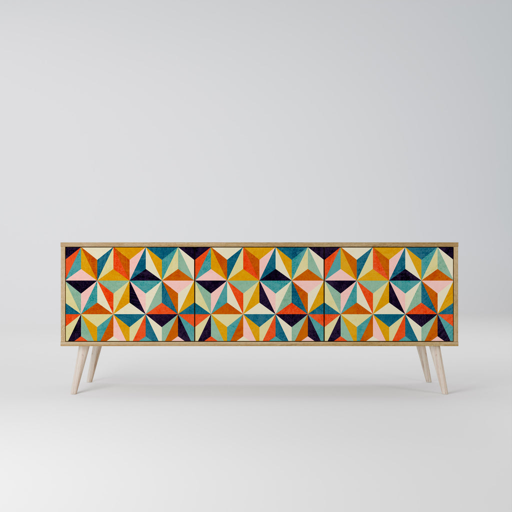 TESSELATE TREASURES 3-Door TV Stand in Oak Effect