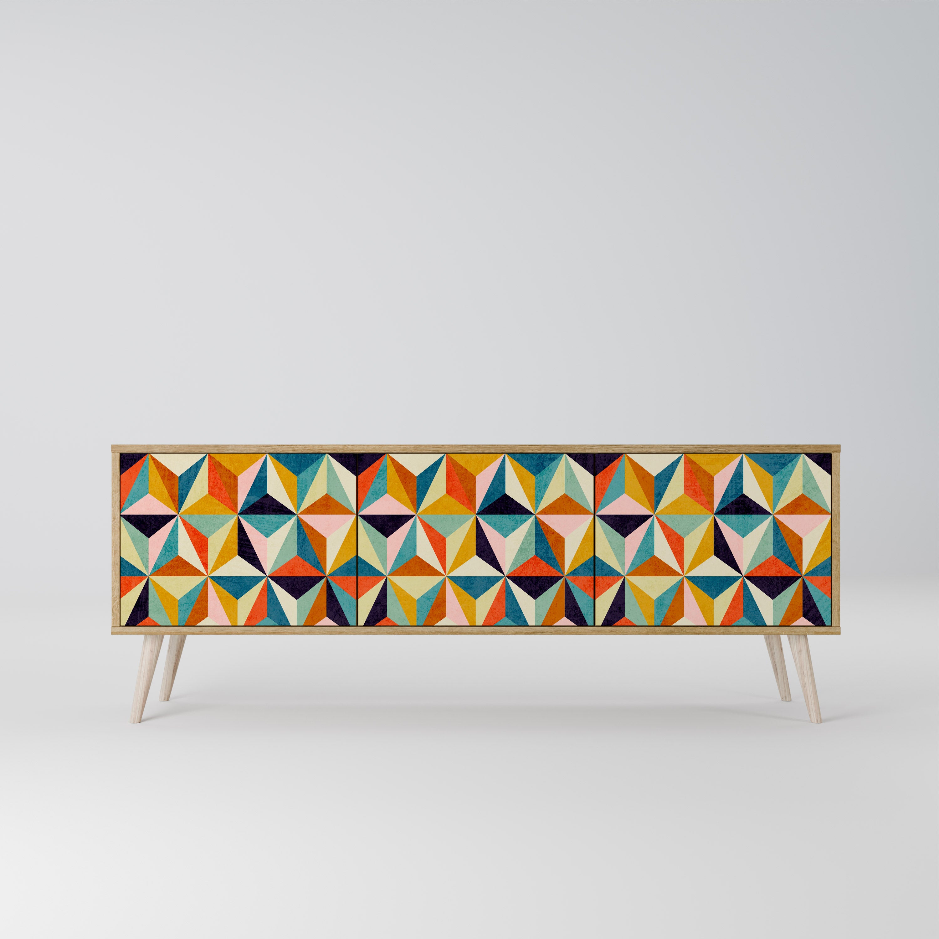 TESSELATE TREASURES 3-Door TV Stand in Oak Effect