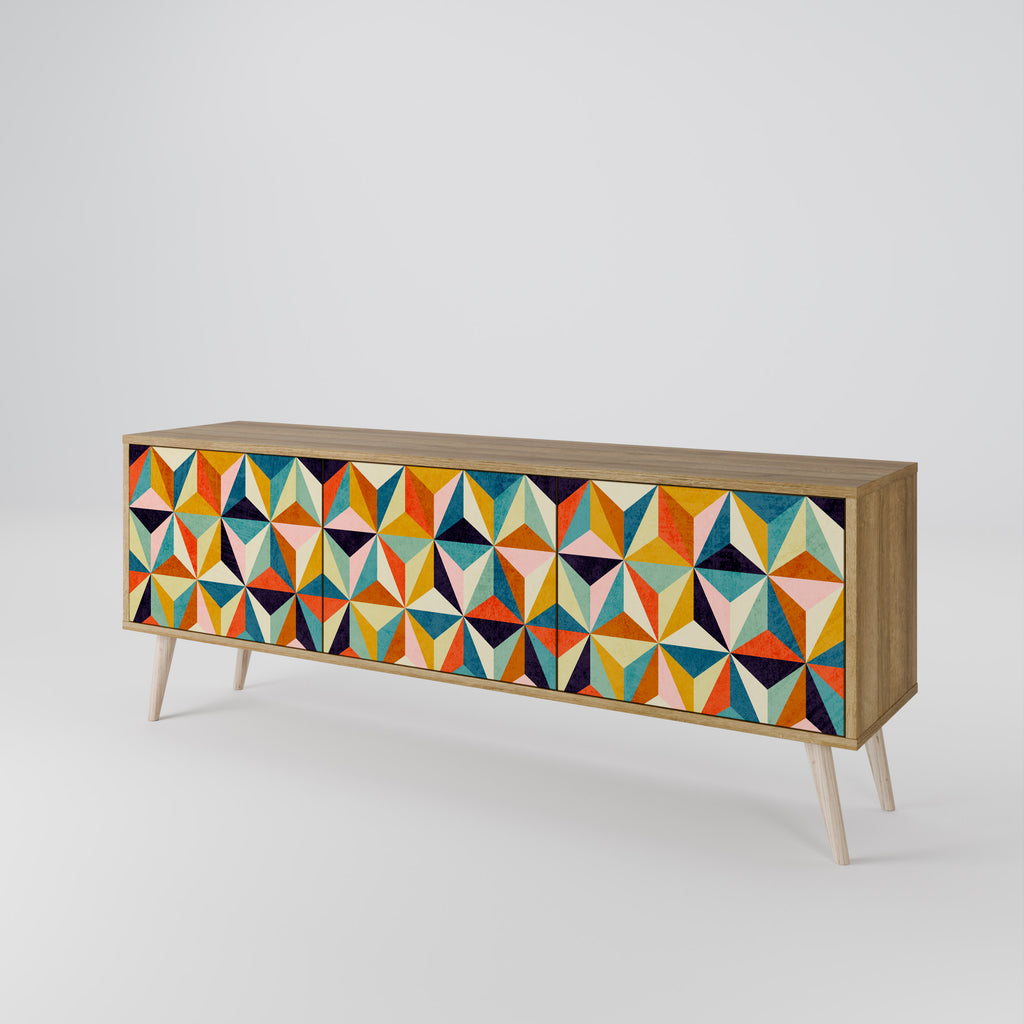 TESSELATE TREASURES 3-Door TV Stand in Oak Effect