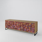 PAINTED SQUARES 3-Door TV Stand in Oak Effect