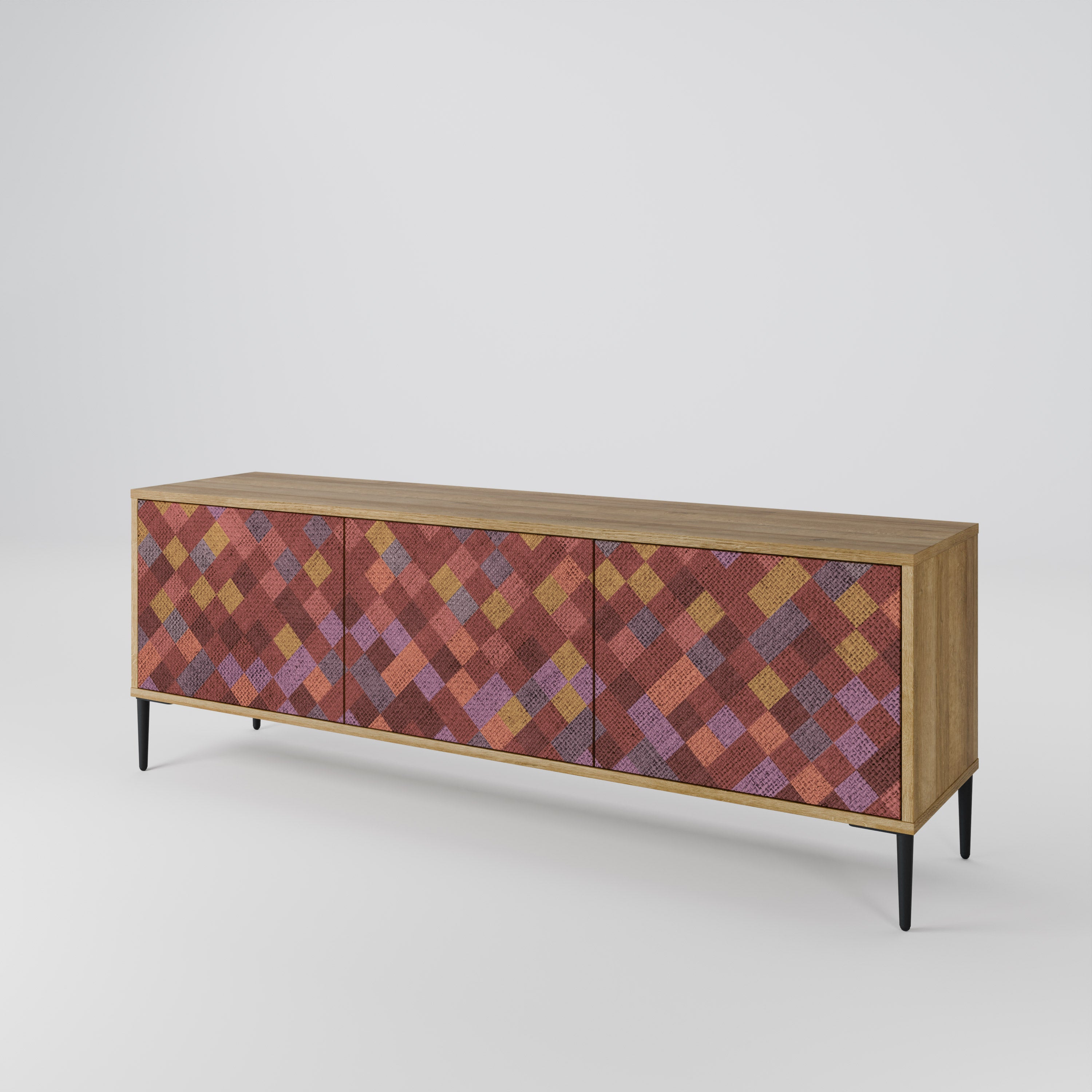 PAINTED SQUARES 3-Door TV Stand in Oak Effect