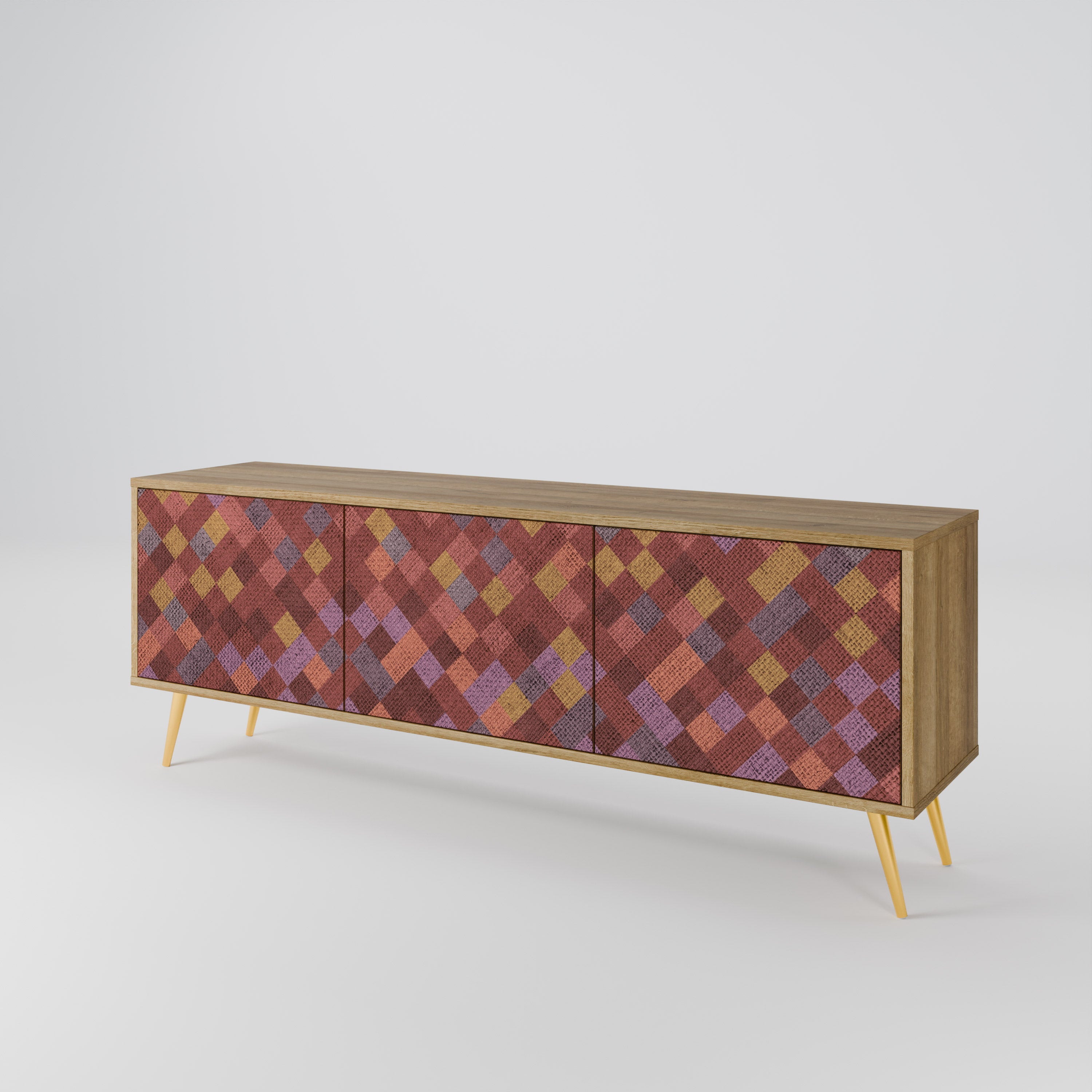 PAINTED SQUARES 3-Door TV Stand in Oak Effect