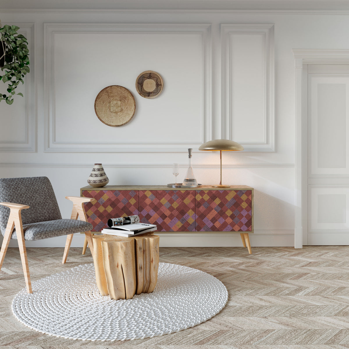 PAINTED SQUARES Mueble de TV de 3 Puertas