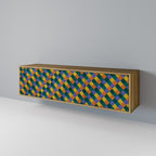 PAINTED SQUARES MIX 3-Door TV Stand in Oak Effect