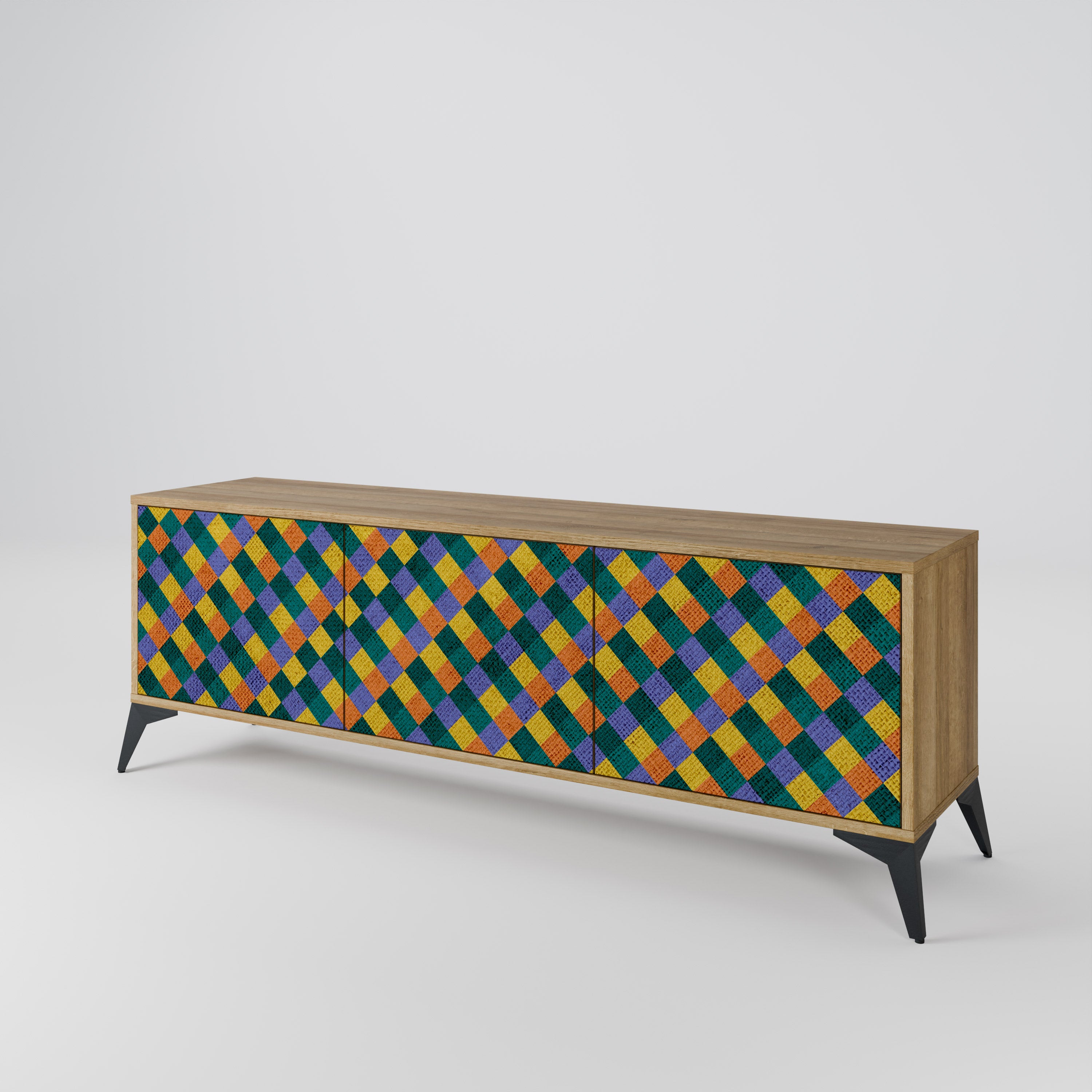 PAINTED SQUARES MIX 3-Door TV Stand in Oak Effect
