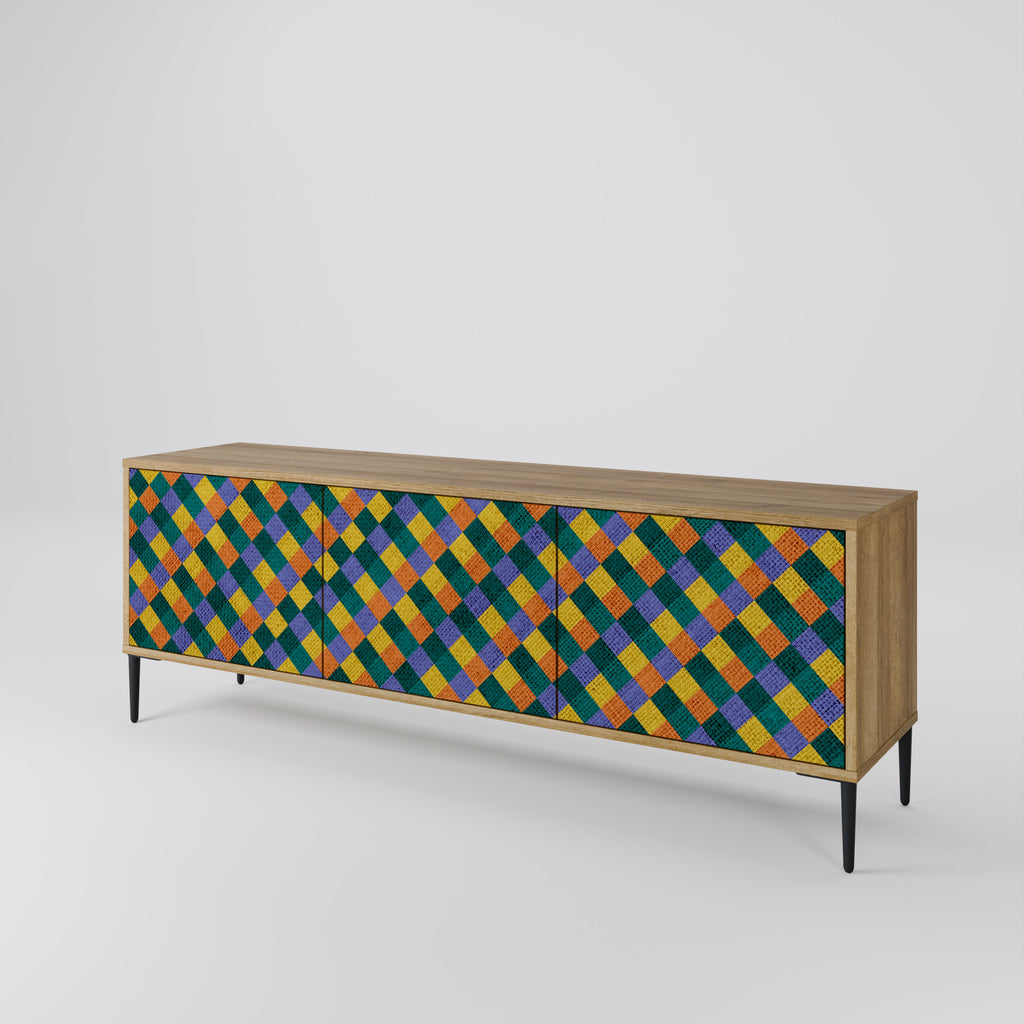 PAINTED SQUARES MIX 3-Door TV Stand in Oak Effect
