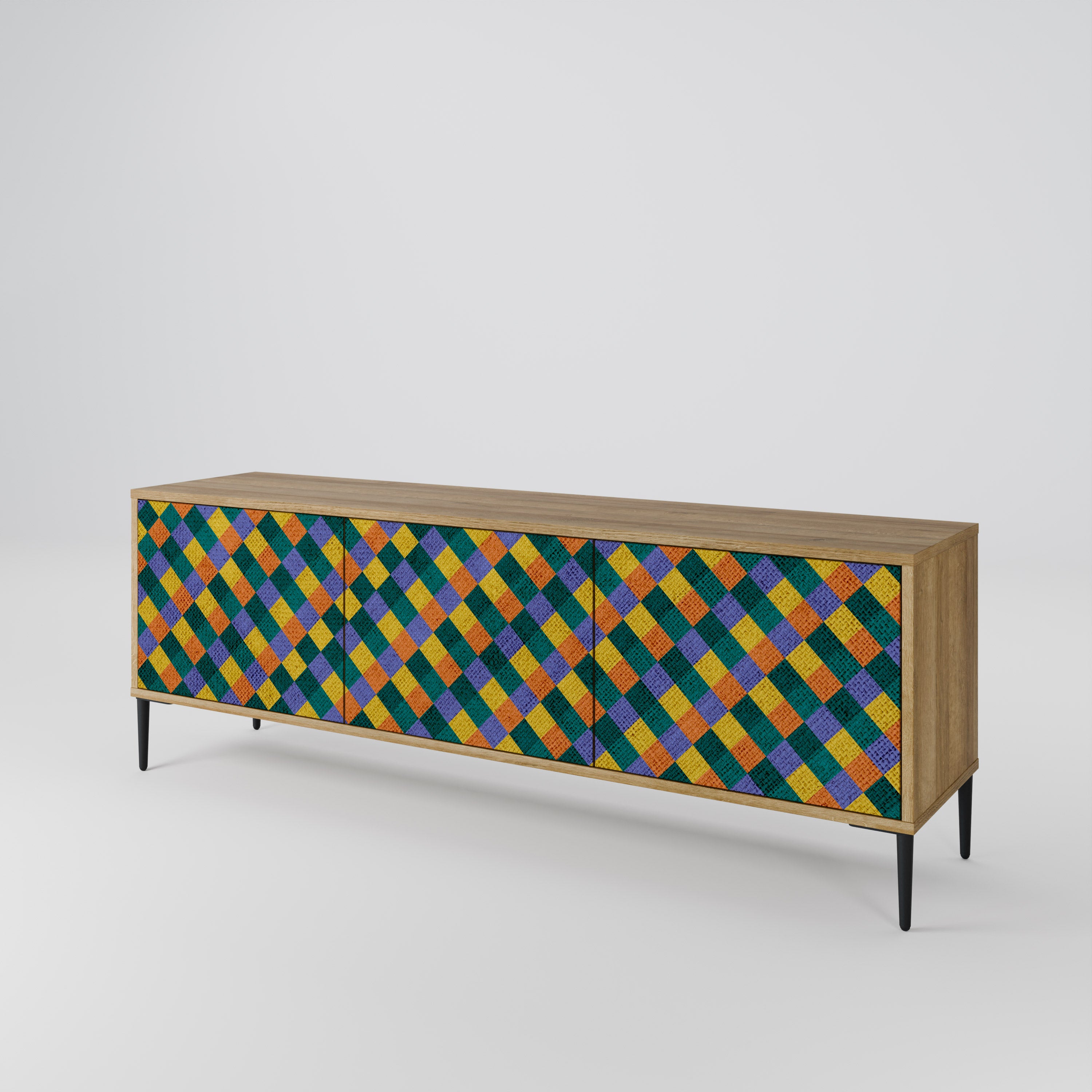 PAINTED SQUARES MIX 3-Door TV Stand in Oak Effect