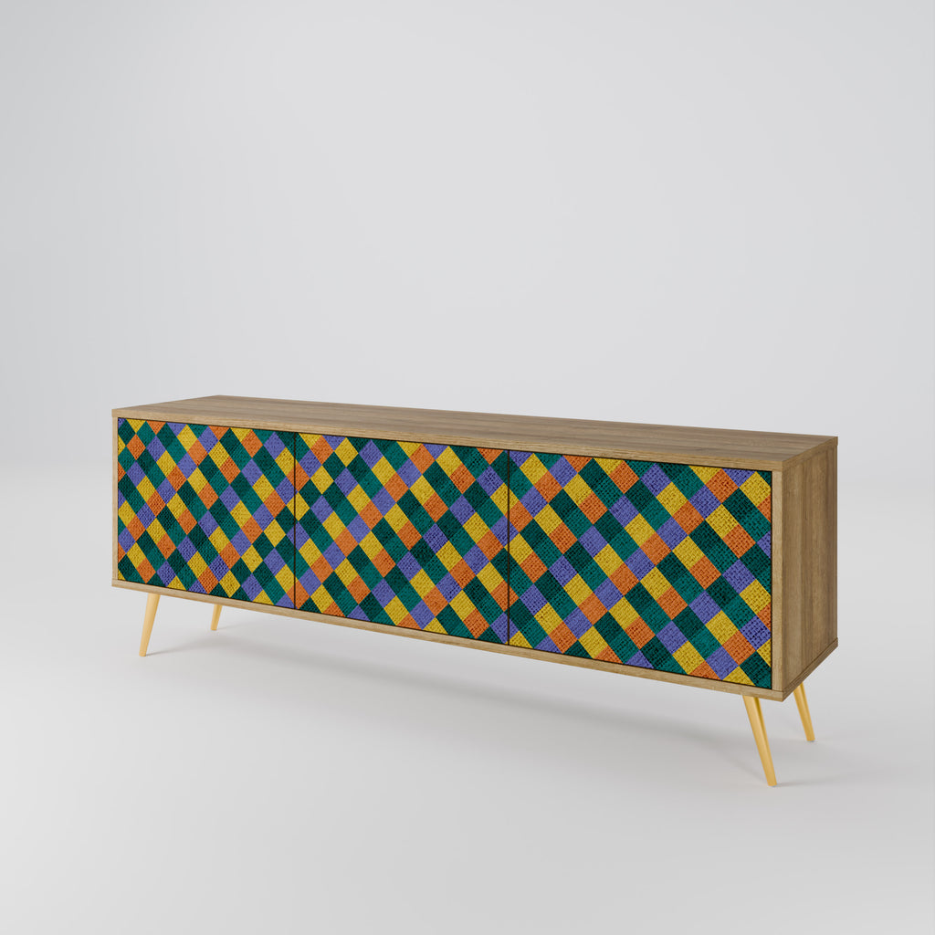 PAINTED SQUARES MIX 3-Door TV Stand in Oak Effect