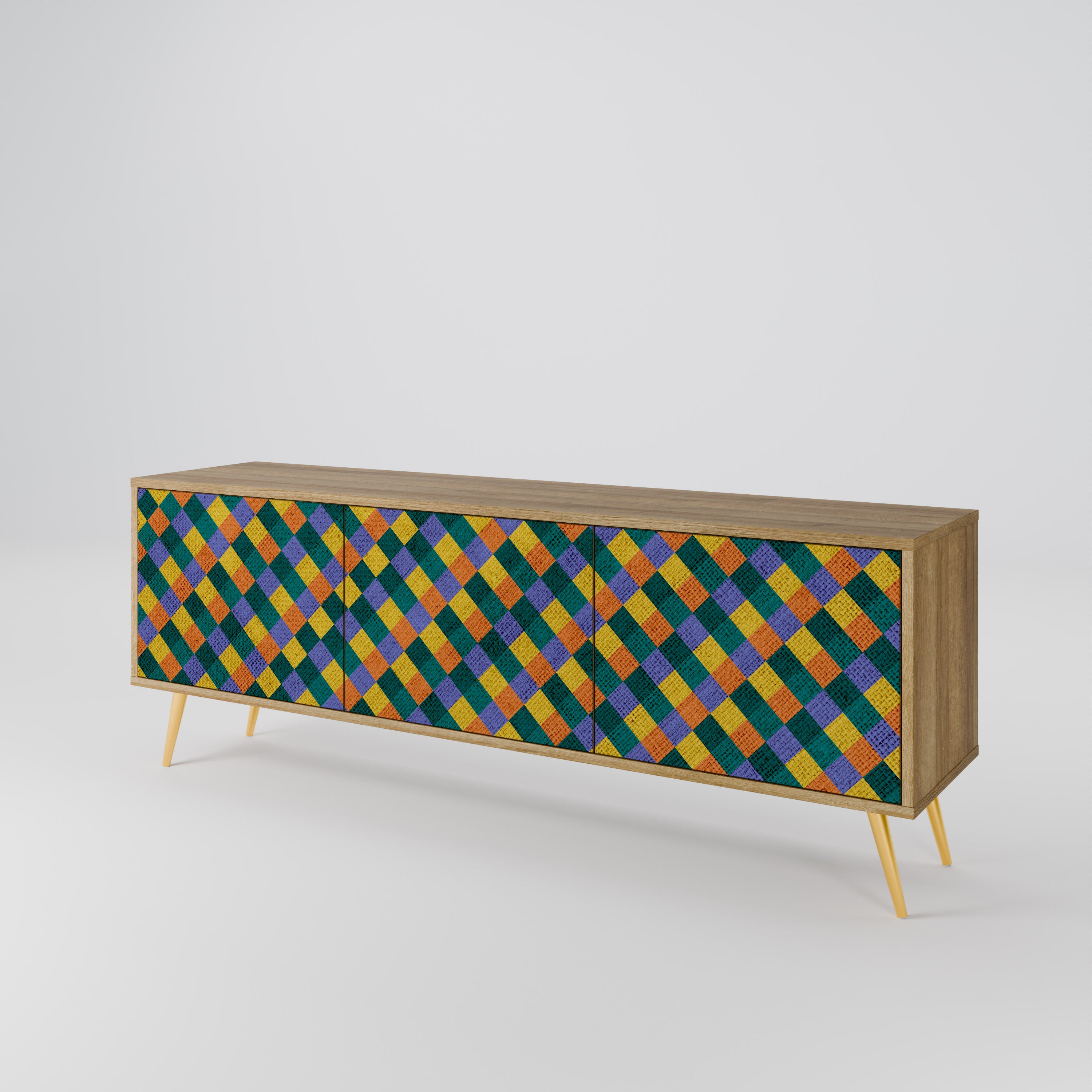 PAINTED SQUARES MIX 3-Door TV Stand in Oak Effect