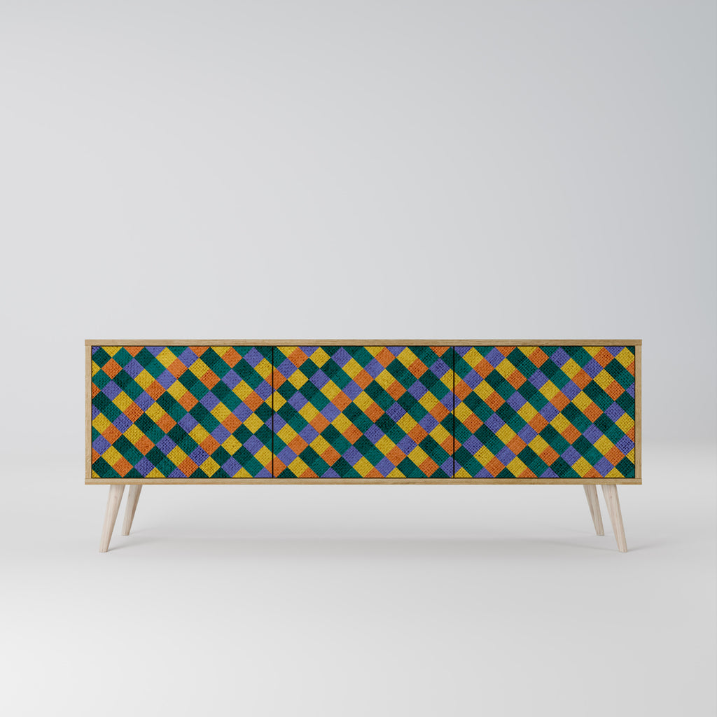 PAINTED SQUARES MIX 3-Door TV Stand in Oak Effect