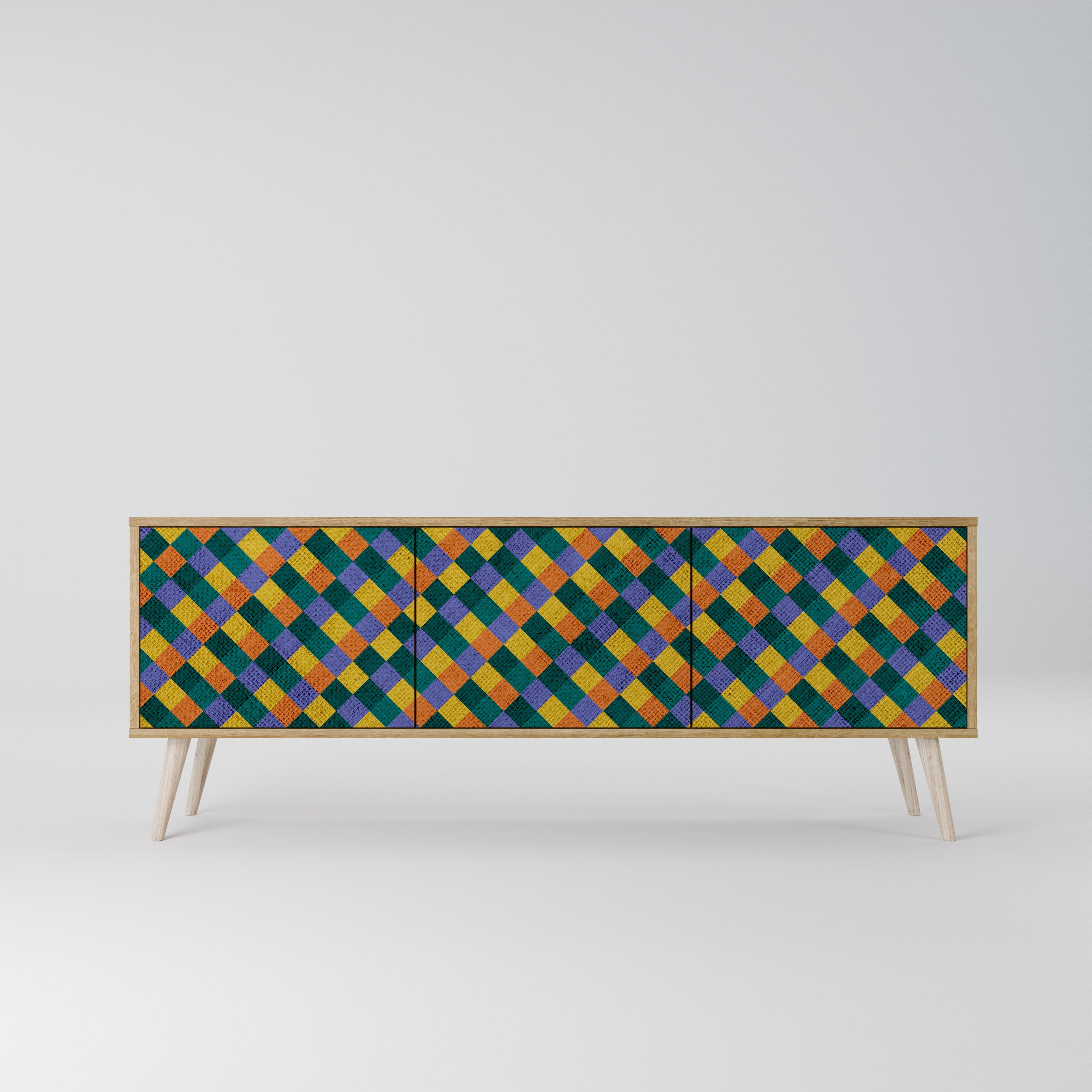 PAINTED SQUARES MIX 3-Door TV Stand in Oak Effect