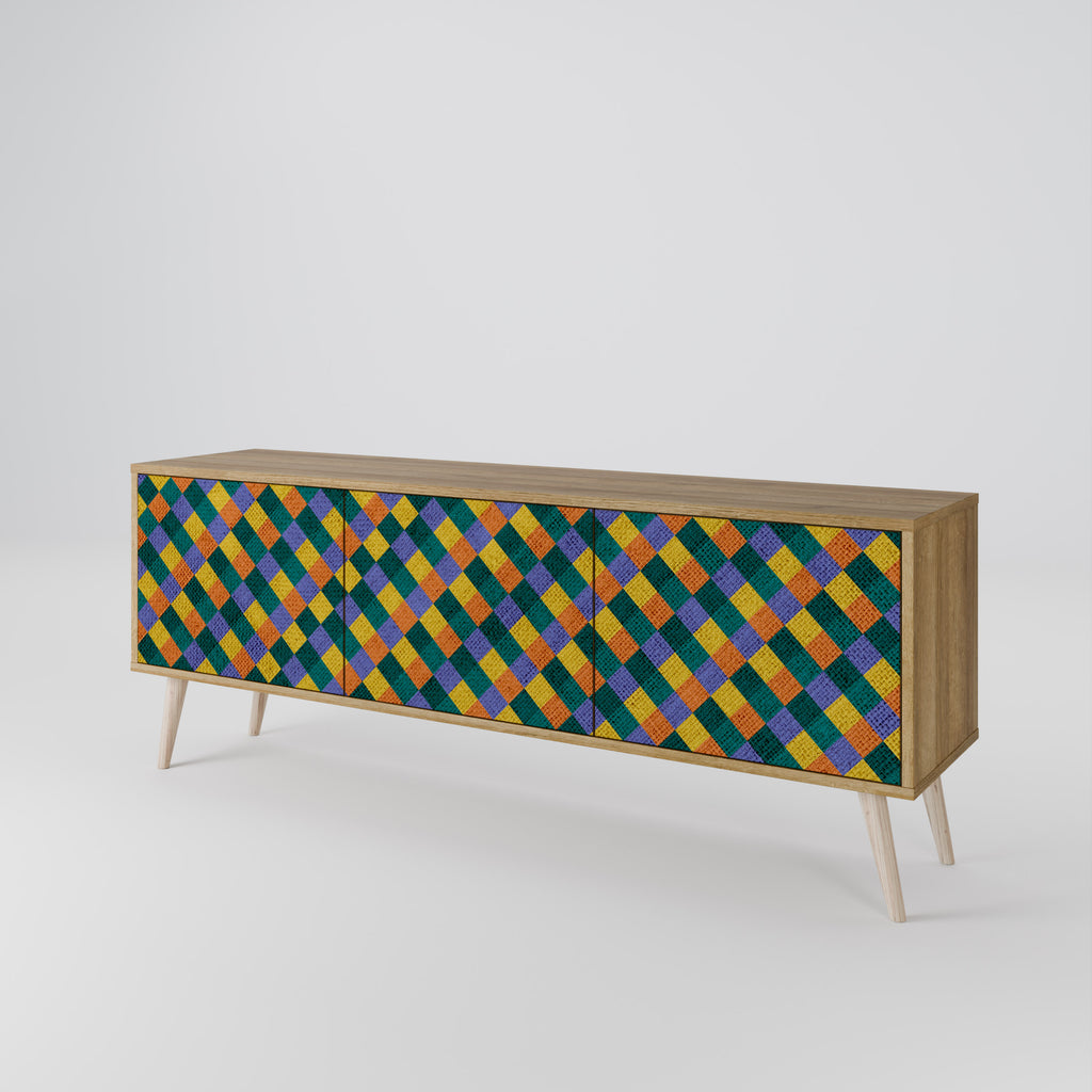 PAINTED SQUARES MIX 3-Door TV Stand in Oak Effect